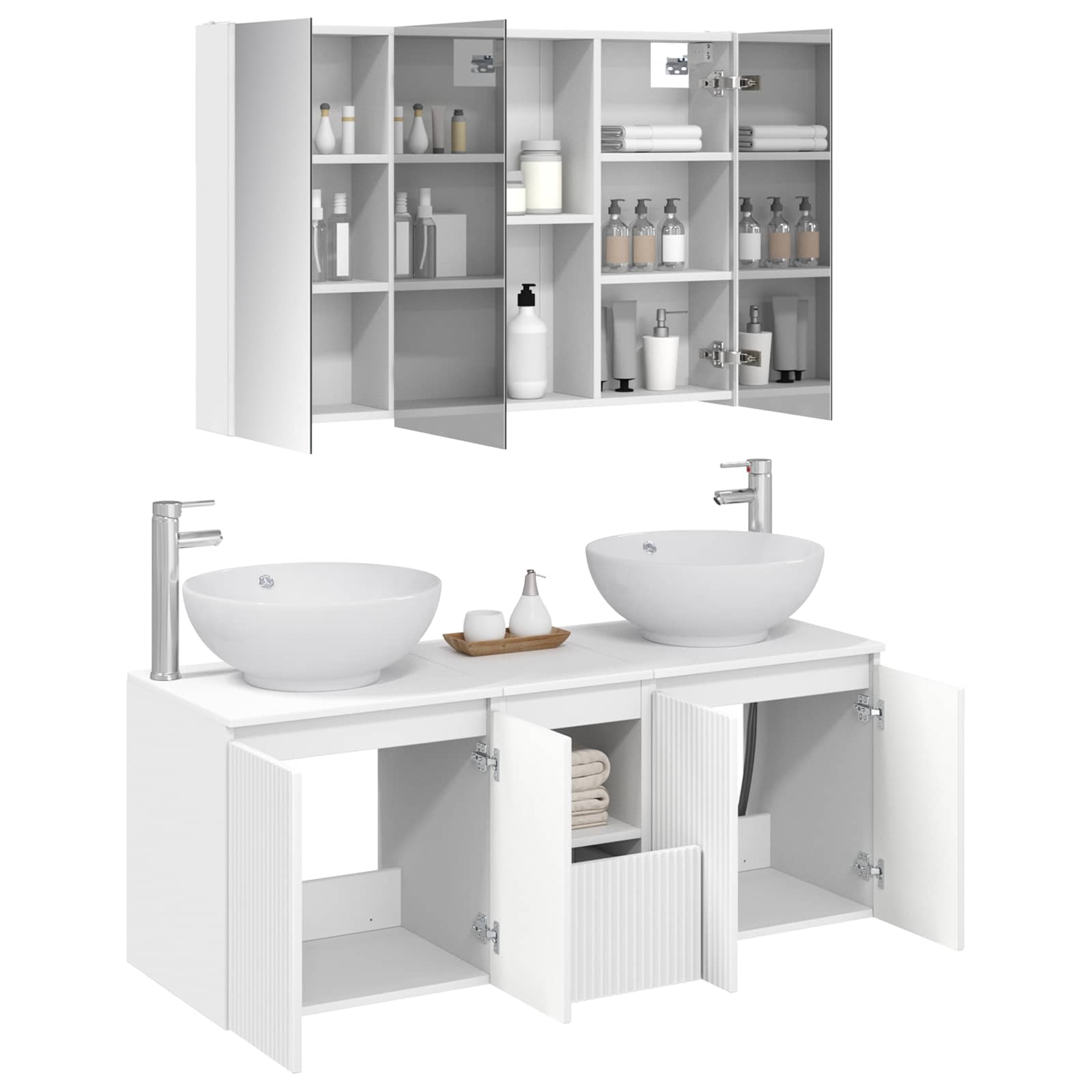 Set ormarića za kupaonicu 4 pcs Bijela Konstruirano drvo