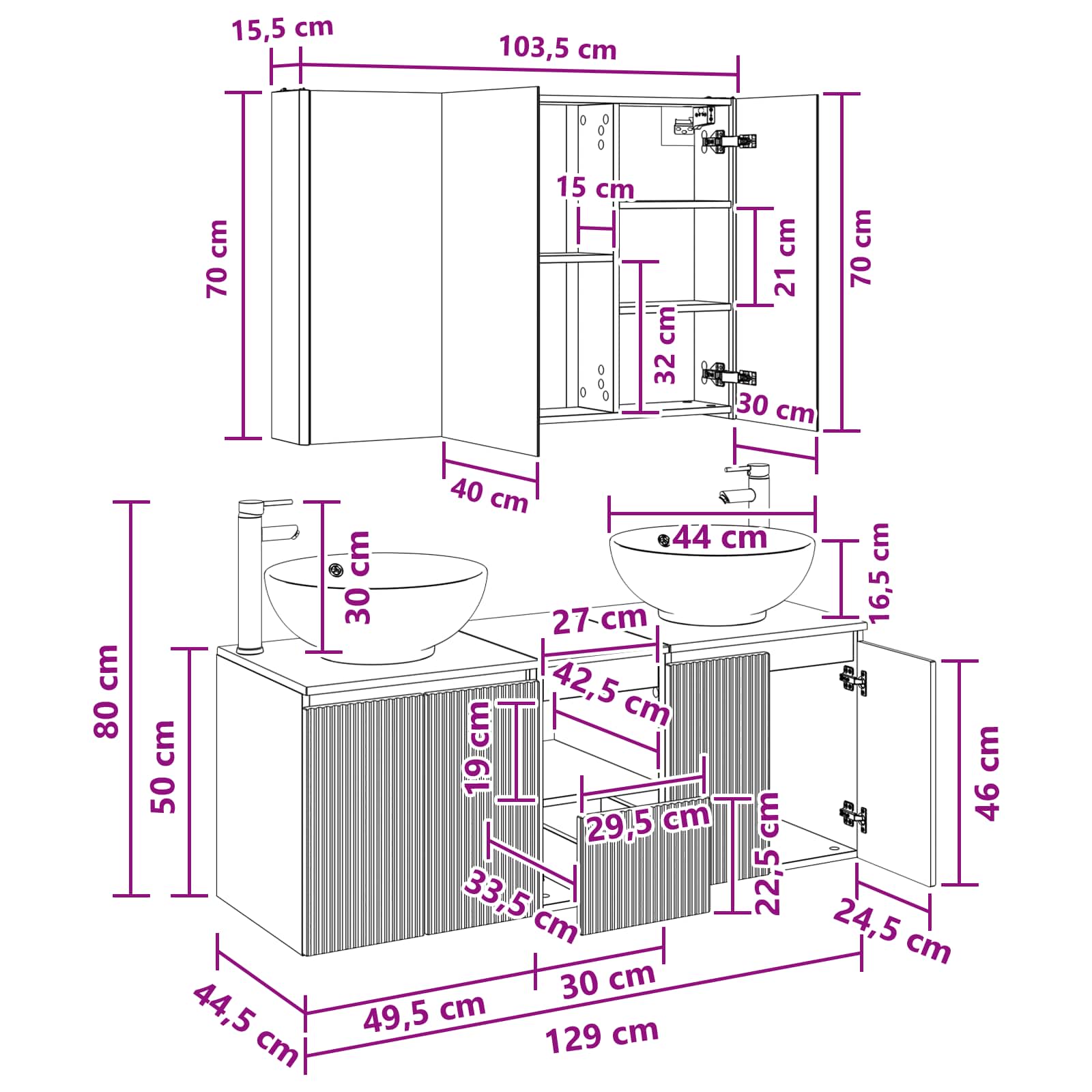 Set ormarića za kupaonicu 4 pcs Betonska siva Konstruirano drvo