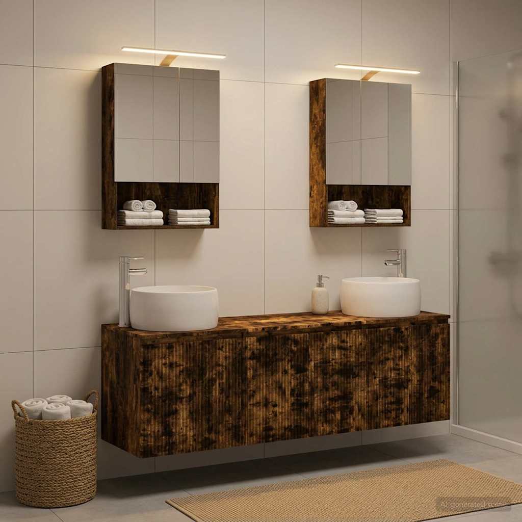 Set ormarića za kupaonicu 5 kom. Dimljeni hrast