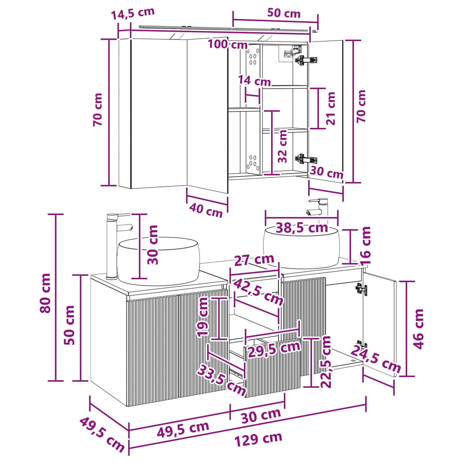 Set ormarića za kupaonicu 4 pcs Siva Sonoma Konstruirano drvo
