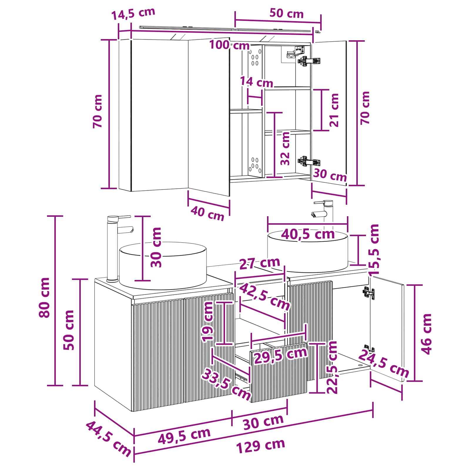 Set ormarića za kupaonicu 4 pcs Betonska siva