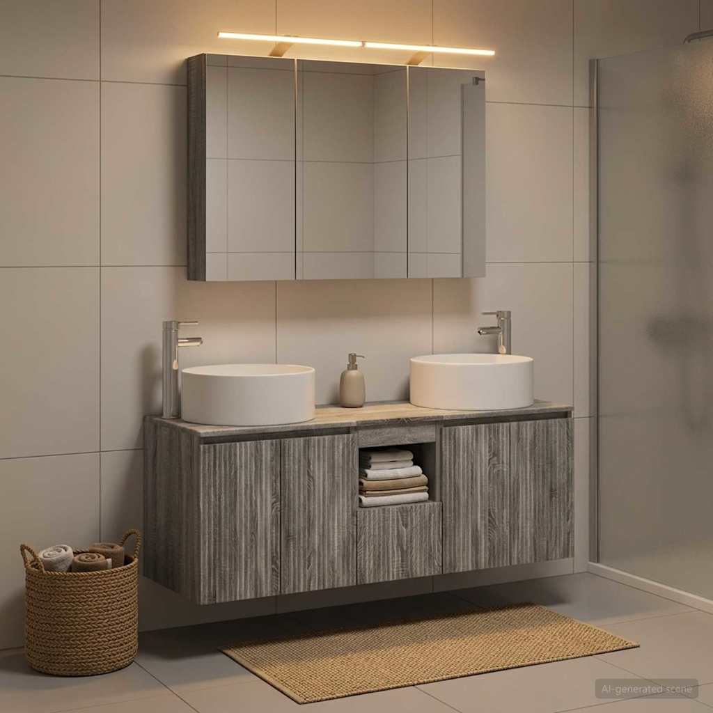 Set ormarića za kupaonicu 4 pcs Siva Sonoma 100 x 14,5 x 70 cm