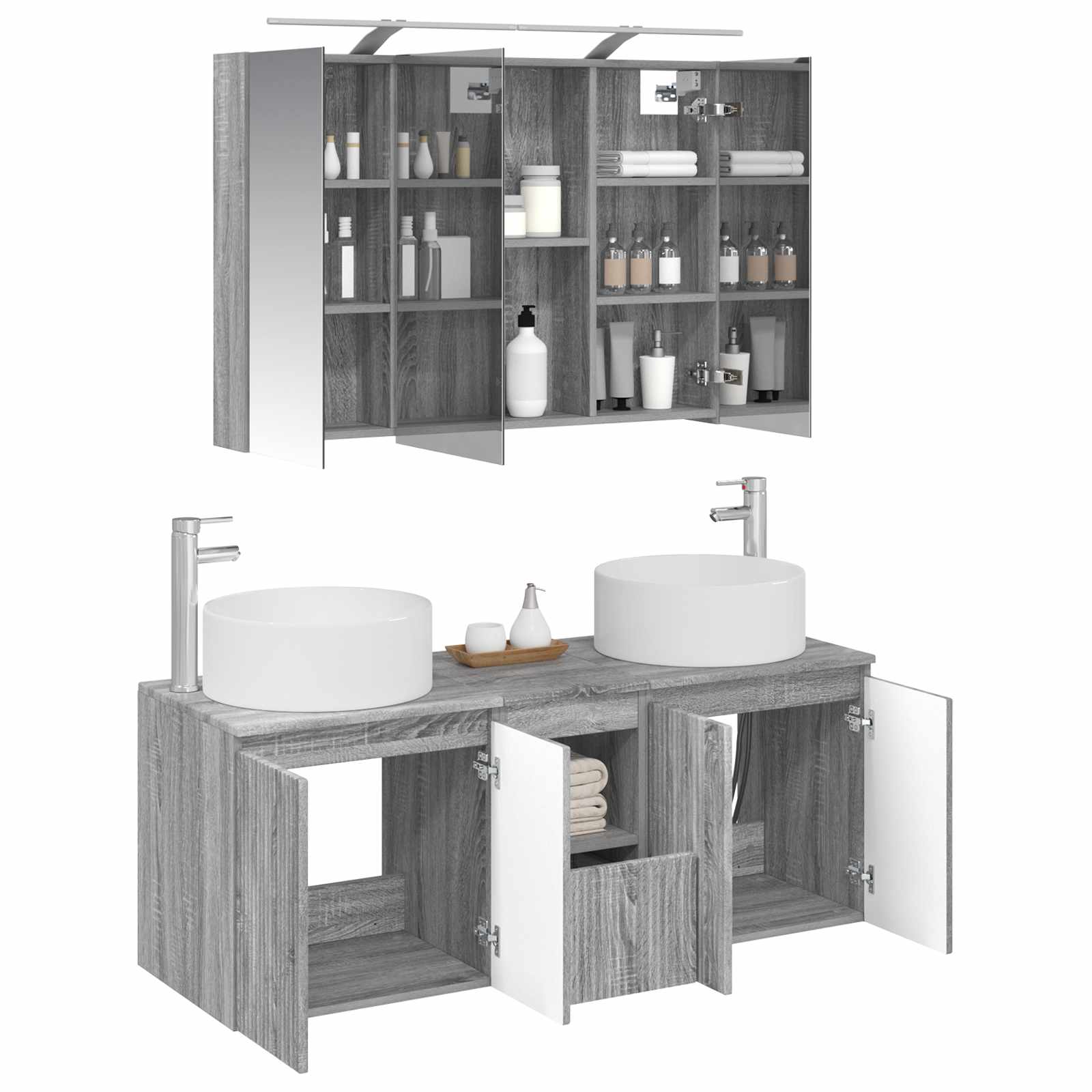 Set ormarića za kupaonicu 4 pcs Siva Sonoma 100 x 14,5 x 70 cm