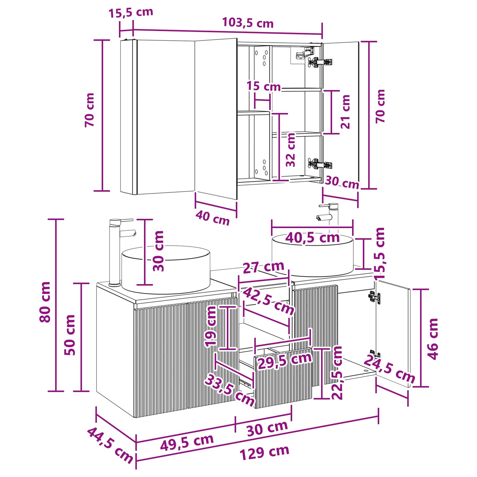 Set ormarića za kupaonicu 4 pcs Dimljeni hrast