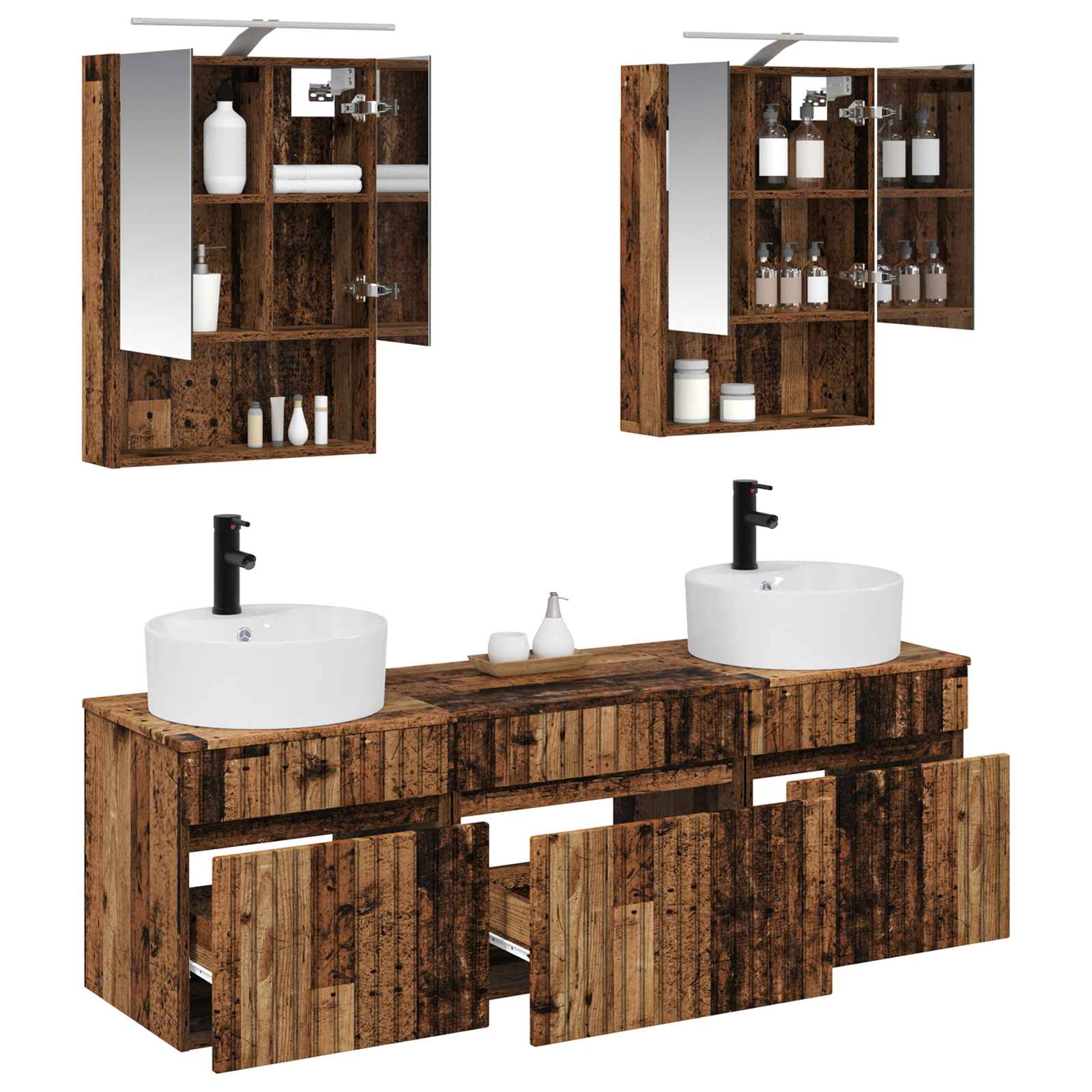 Set ormarića za kupaonicu 5 pcs Staro drvo Konstruirano drvo