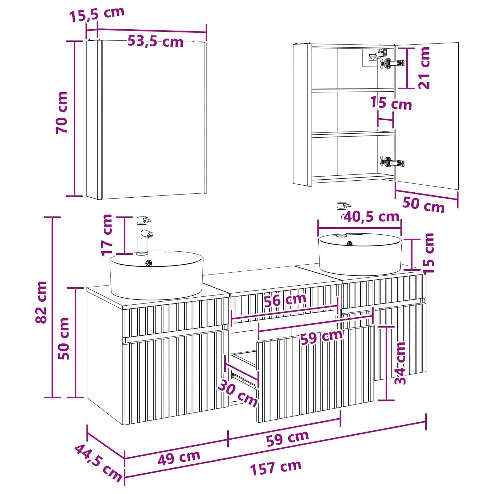Set ormarića za kupaonicu 5 pcs Hrast artisan 53 x 15,5 x 70 cm
