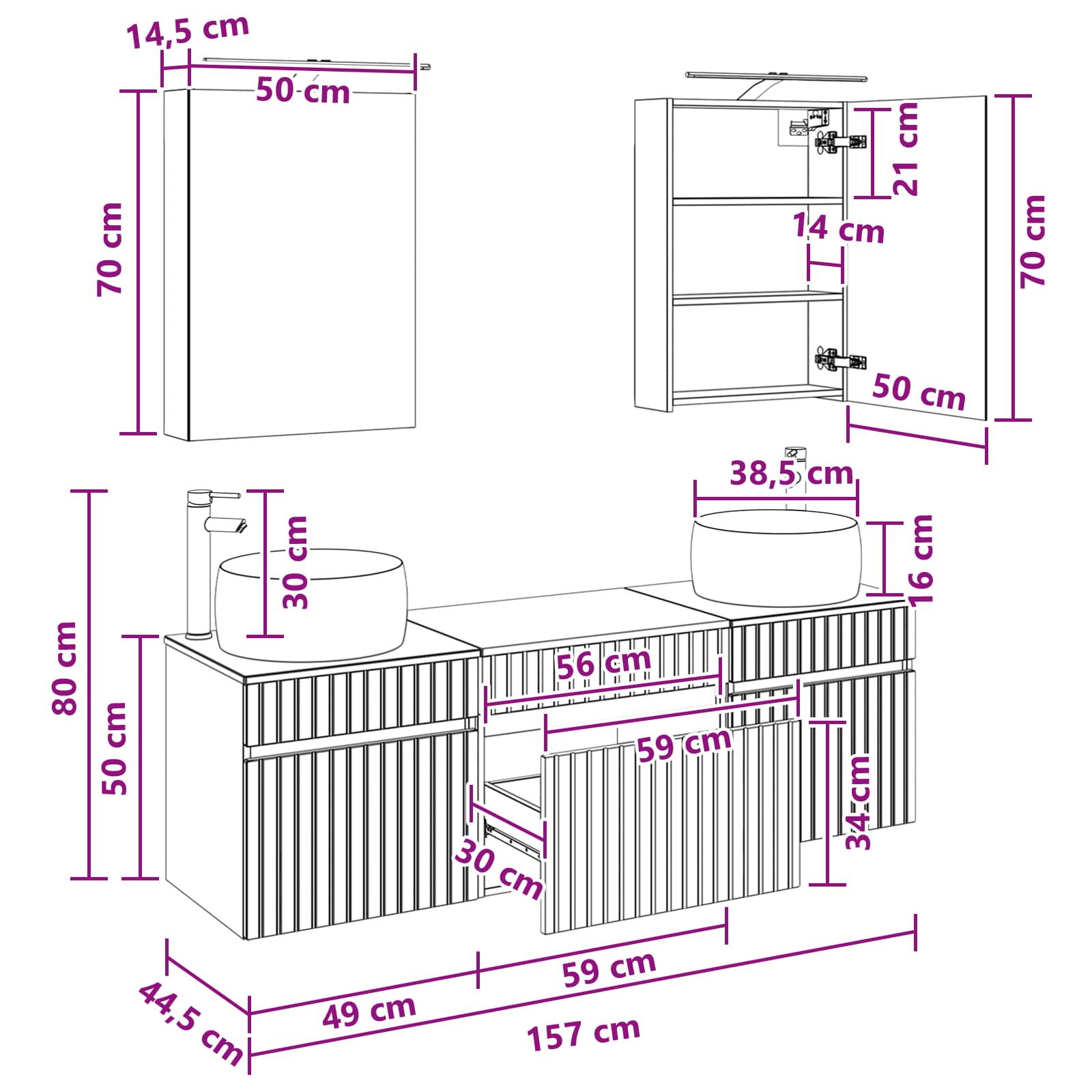 Set ormarića za kupaonicu 5 pcs Staro drvo 50 x 14,5 x 70 cm