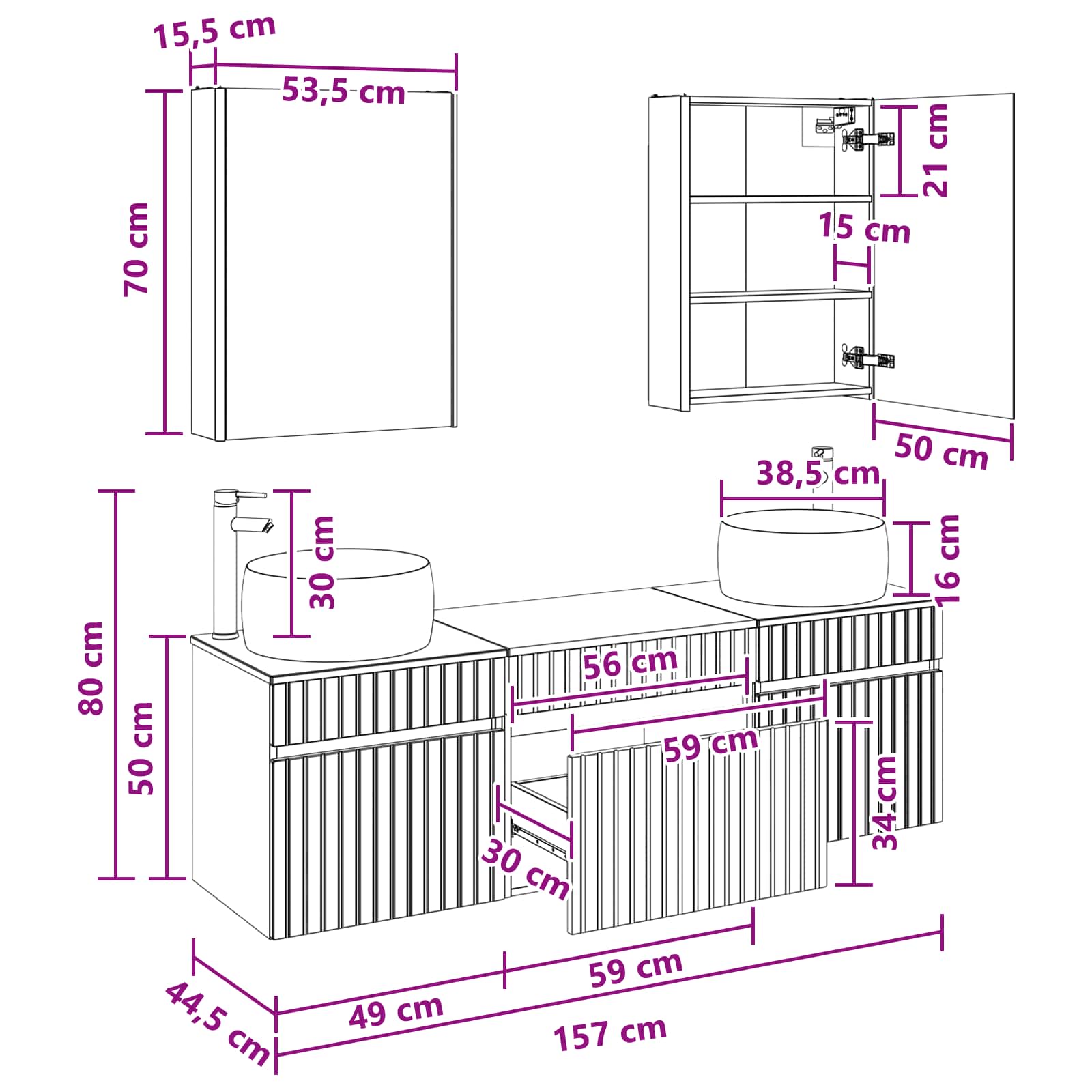 Set ormarića za kupaonicu 5 pcs Hrast artisan 53 x 15,5 x 70 cm