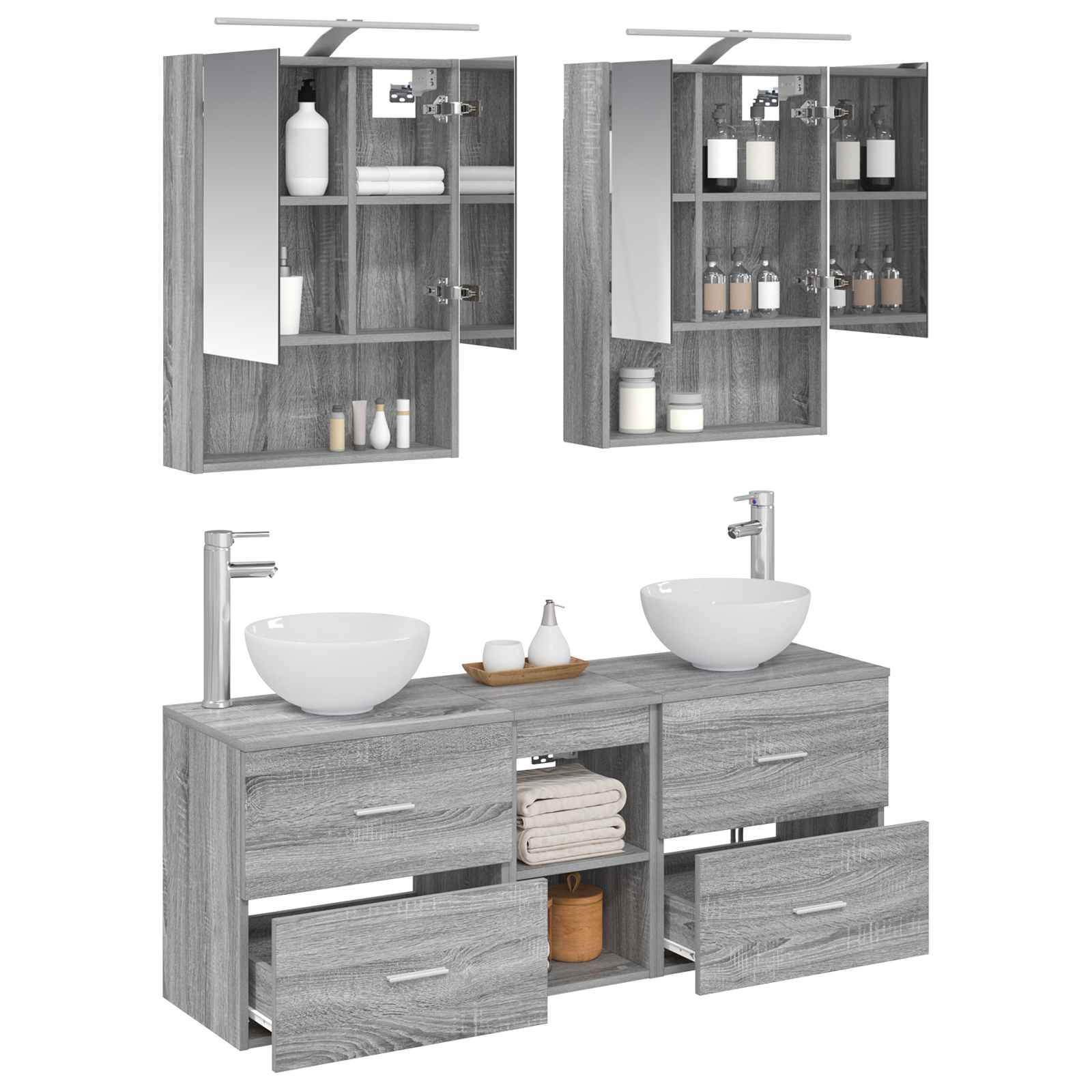 Set ormarića za kupaonicu 5 pcs Siva Sonoma 50 x 14,5 x 70 cm