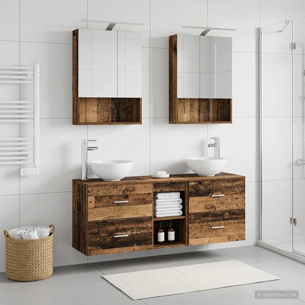 Set ormarića za kupaonicu 5 pcs Staro drvo 50 x 14,5 x 70 cm