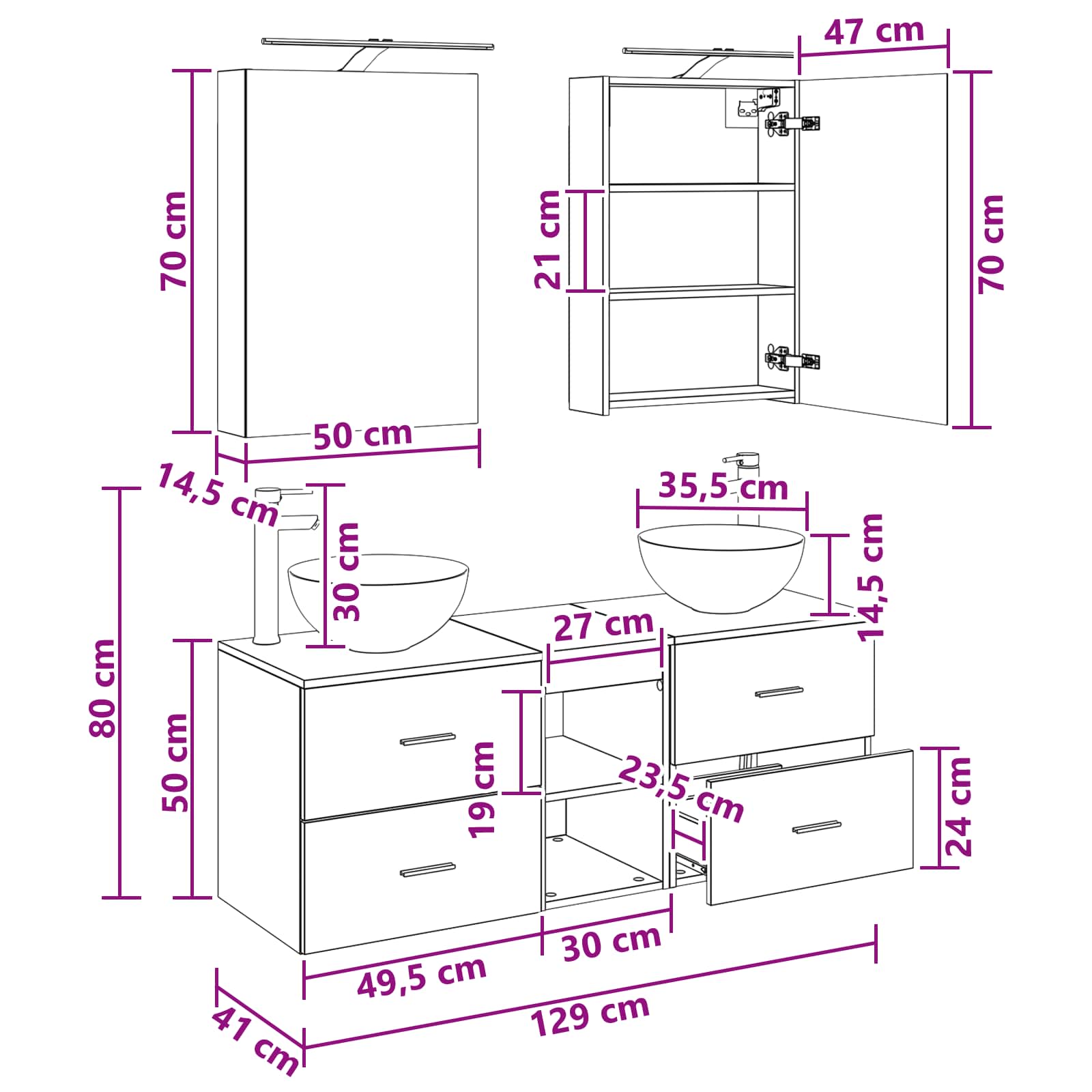Set namještaja za kupaonicu 5 pcs Bijela