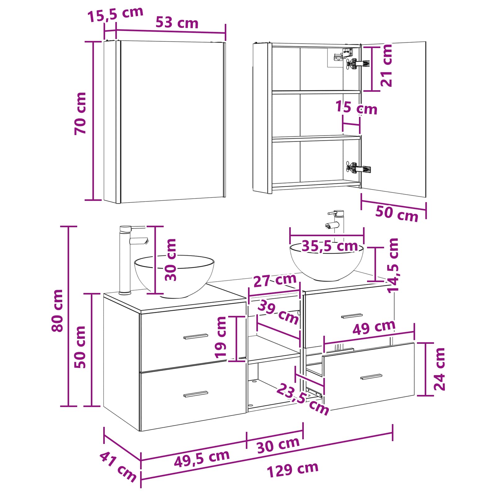 Set namještaja za kupaonicu 5 pcs Bijela