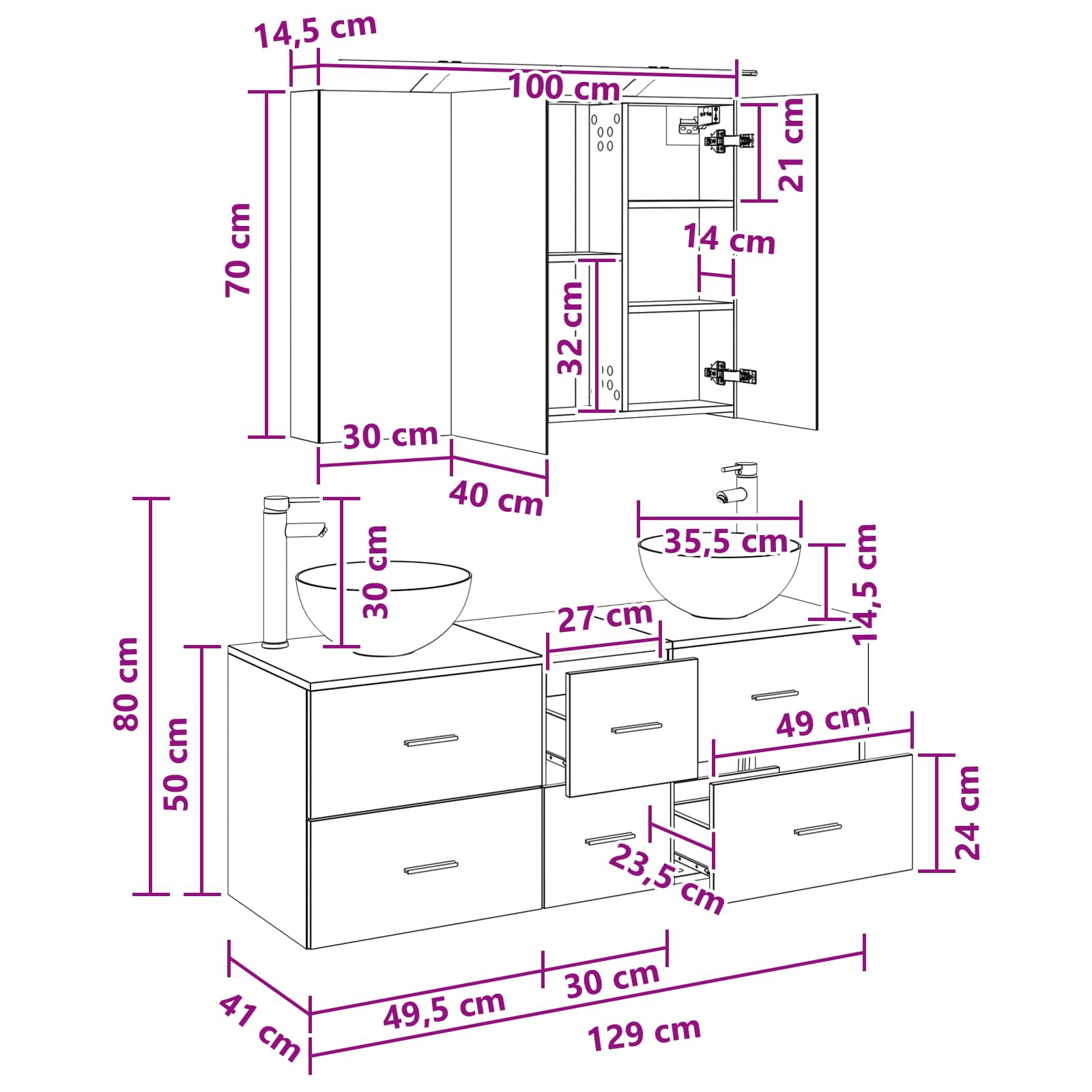 Set namještaja za kupaonicu 4 pcs Crni hrast