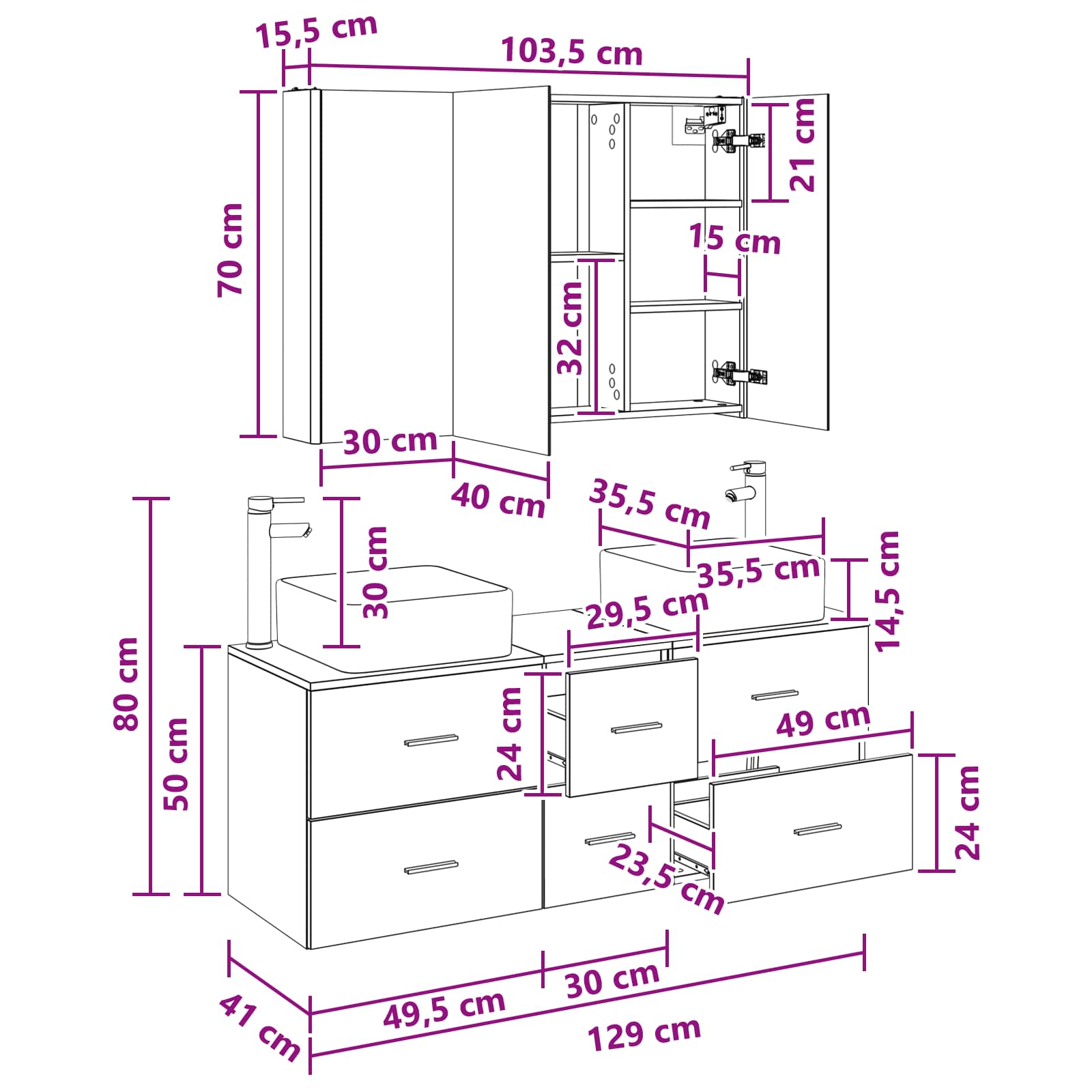 Set namještaja za kupaonicu 4 pcs Betonska siva