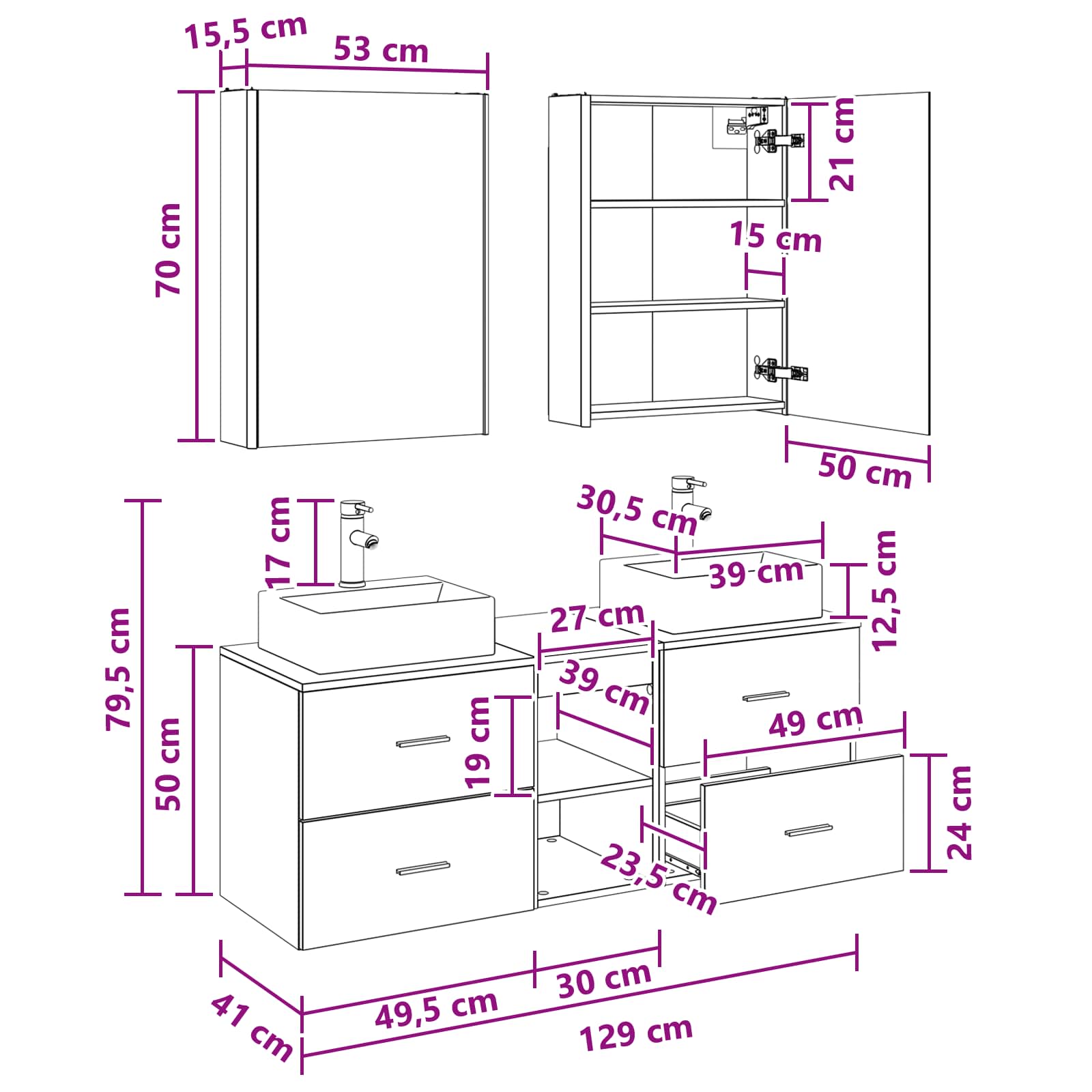 Set namještaja za kupaonicu 5 pcs Betonska siva