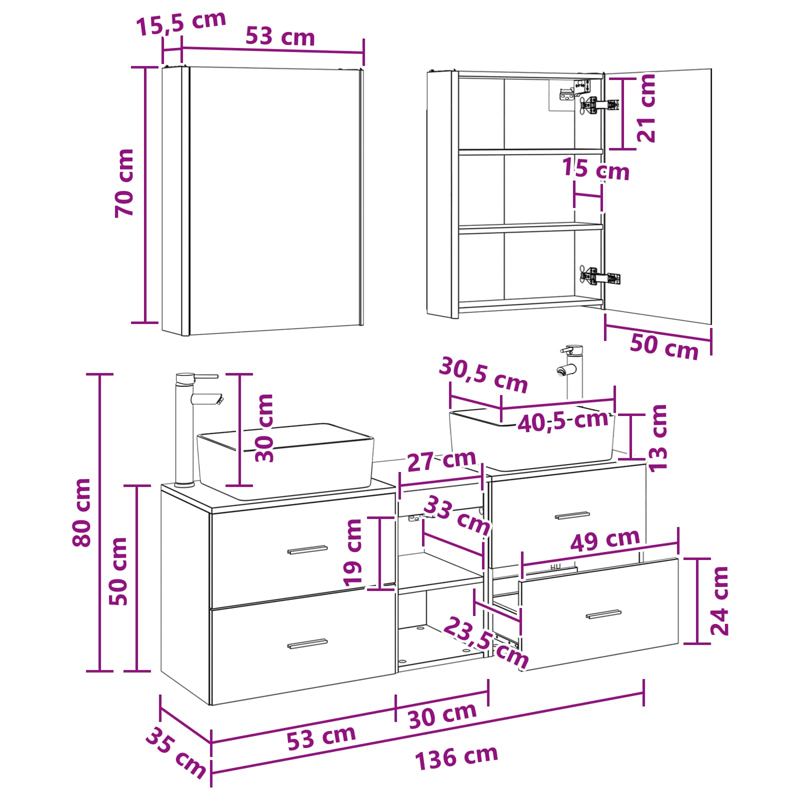 Set namještaja za kupaonicu 5 pcs Crni hrast