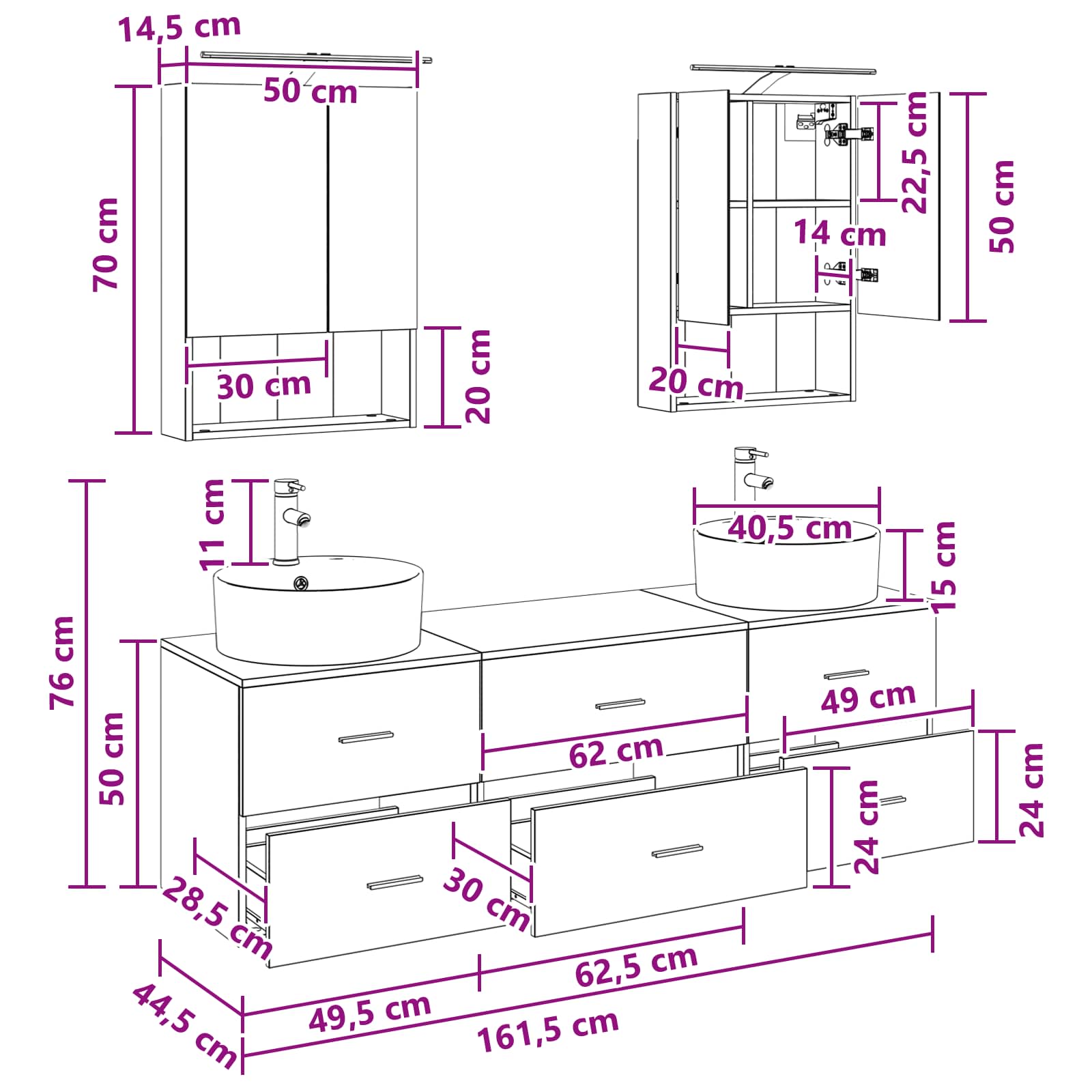 Set namještaja za kupaonicu 5 pcs Crni hrast