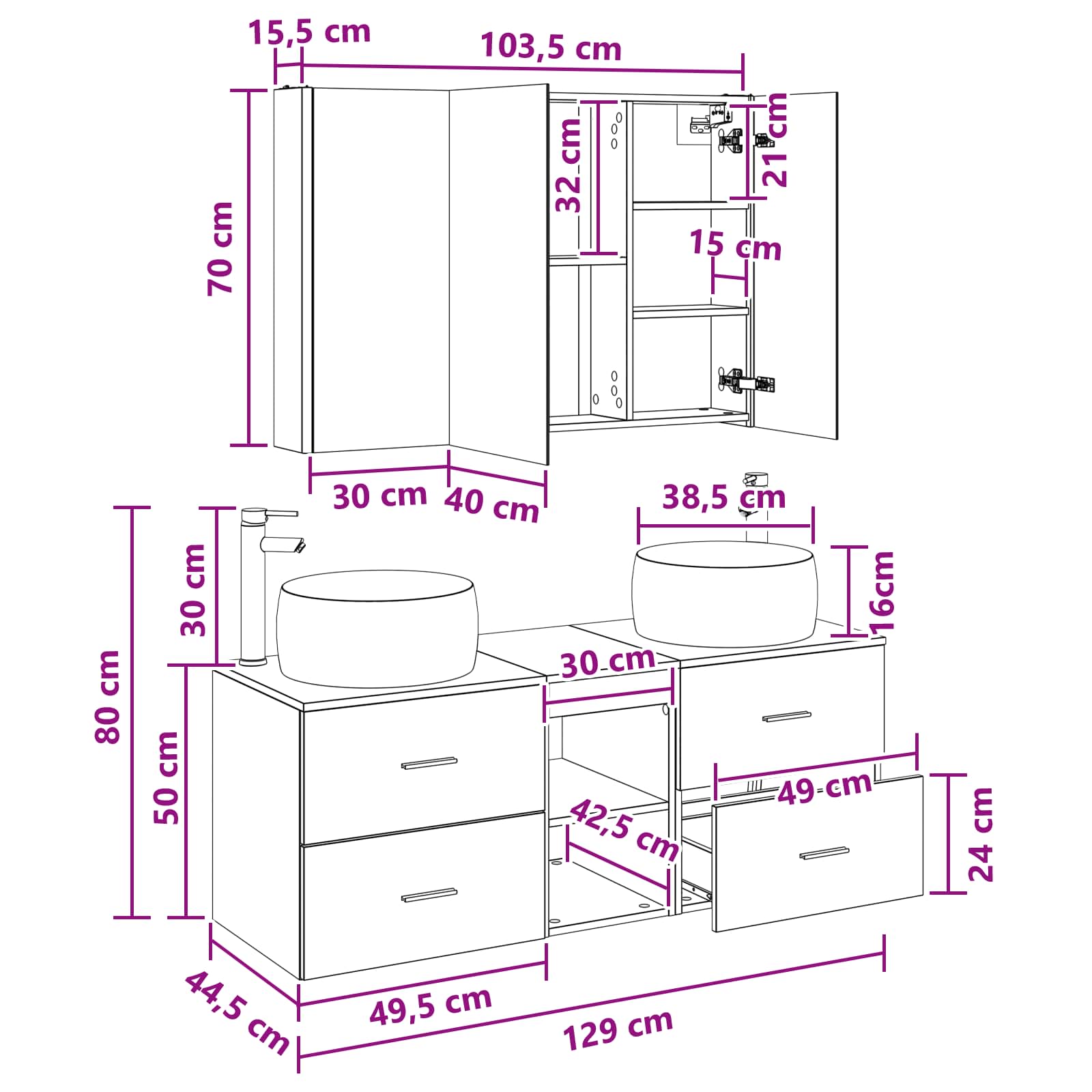Set namještaja za kupaonicu 4 pcs Hrast sonoma