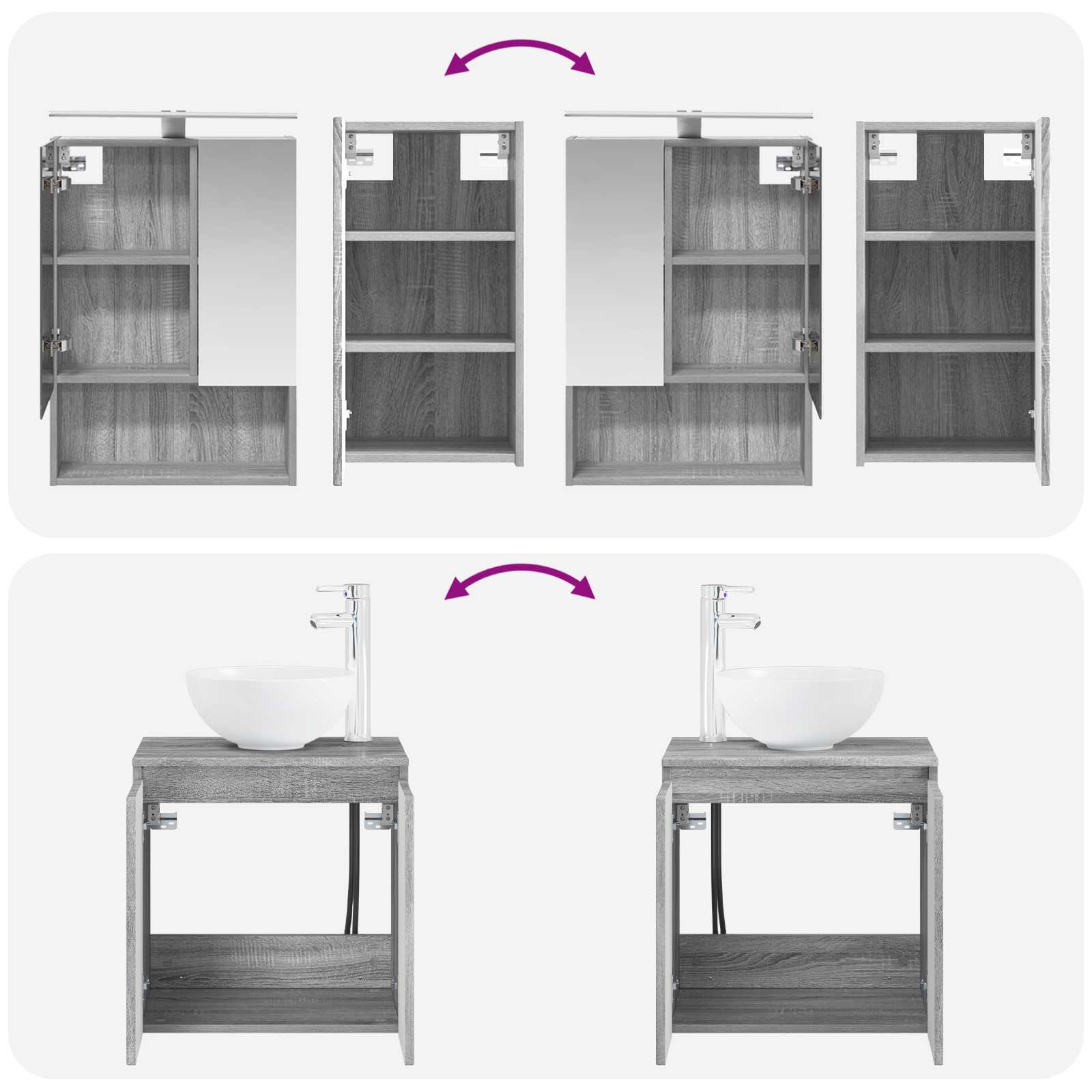 Set ormarića za kupaonicu 5 pcs Siva Sonoma 50 x 14,5 x 70 cm