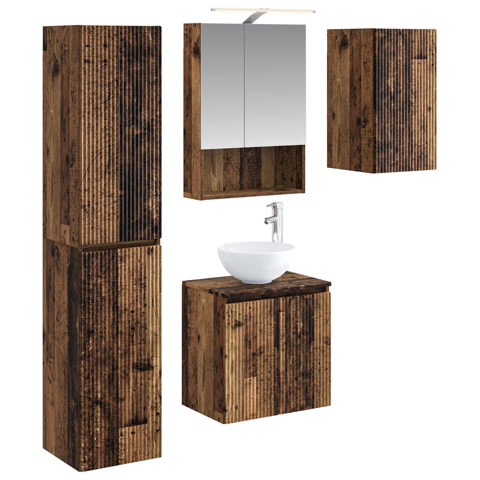Set ormarića za kupaonicu 5 pcs Staro drvo 50 x 14,5 x 70 cm
