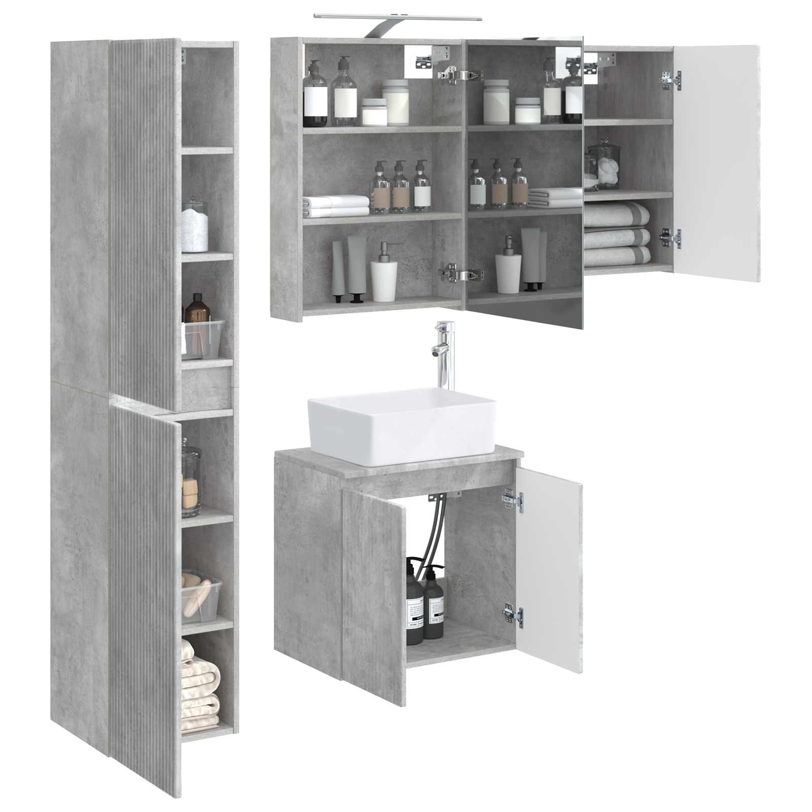 Set ormarića za kupaonicu 5 pcs Betonska siva 50 x 14,5 x 70 cm
