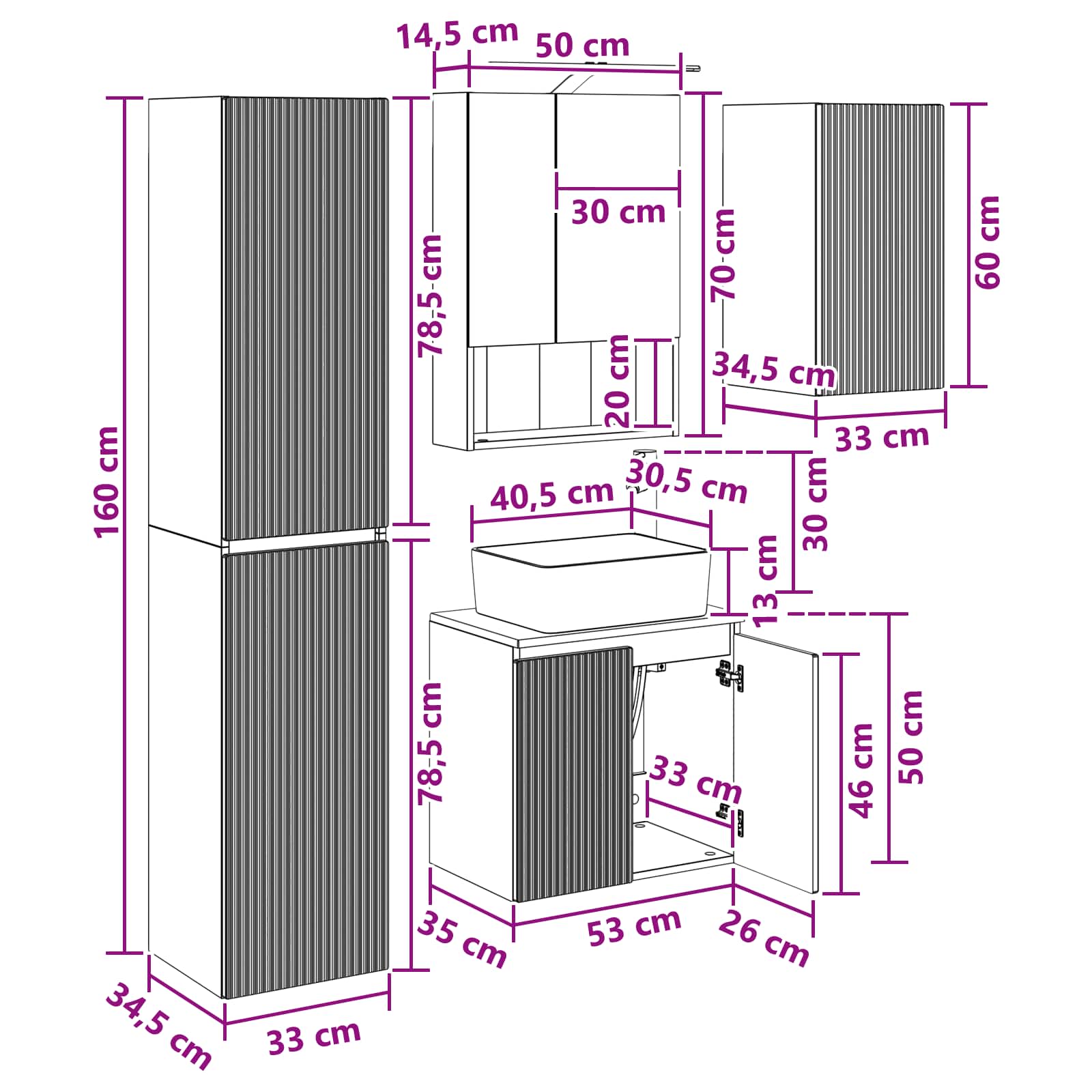 Set ormarića za kupaonicu 5 pcs Siva Sonoma 50 x 14,5 x 70 cm