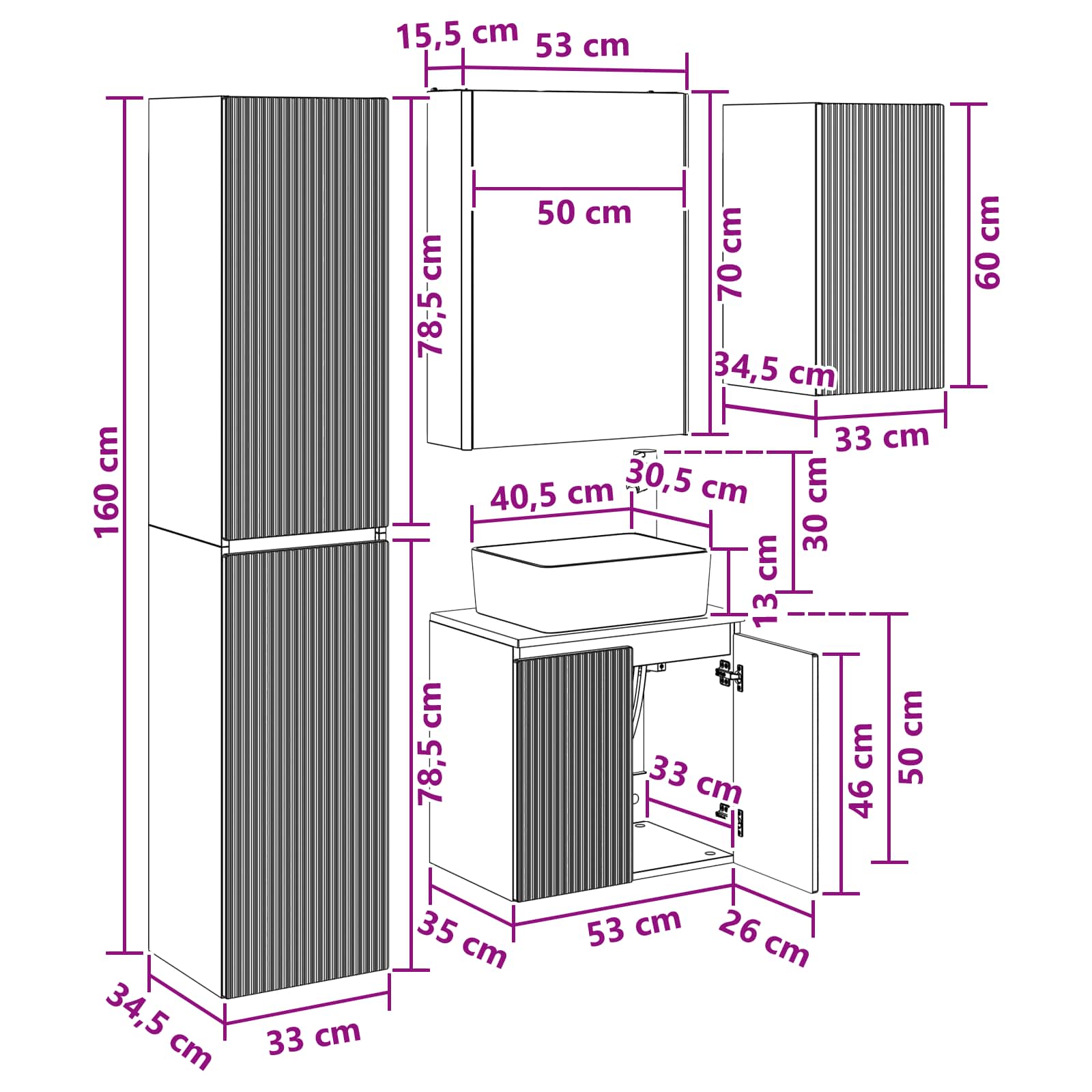 Set ormarića za kupaonicu 5 pcs Hrast artisan 53 x 15,5 x 70 cm