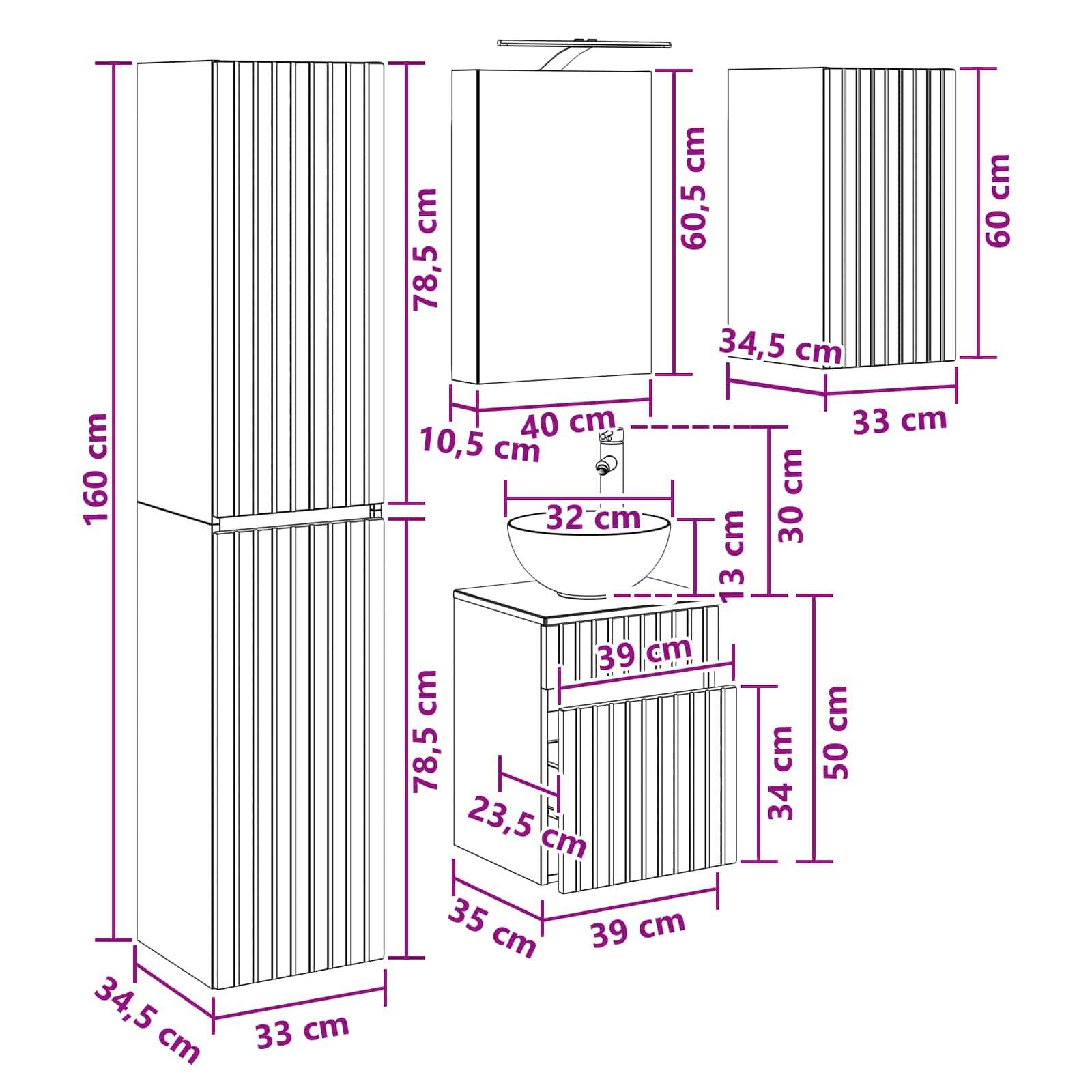 Set ormarića za kupaonicu 5 pcs Betonska siva