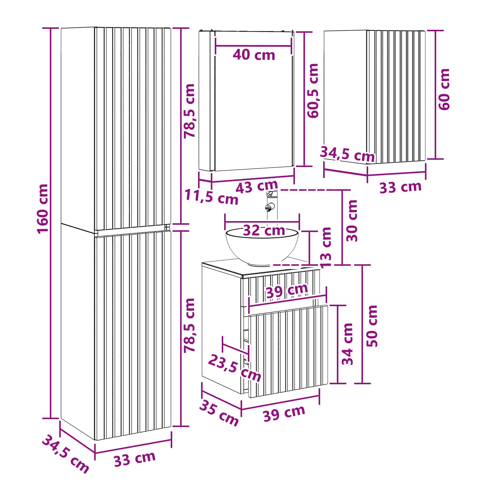 Set ormarića za kupaonicu 5 pcs Hrast sonoma