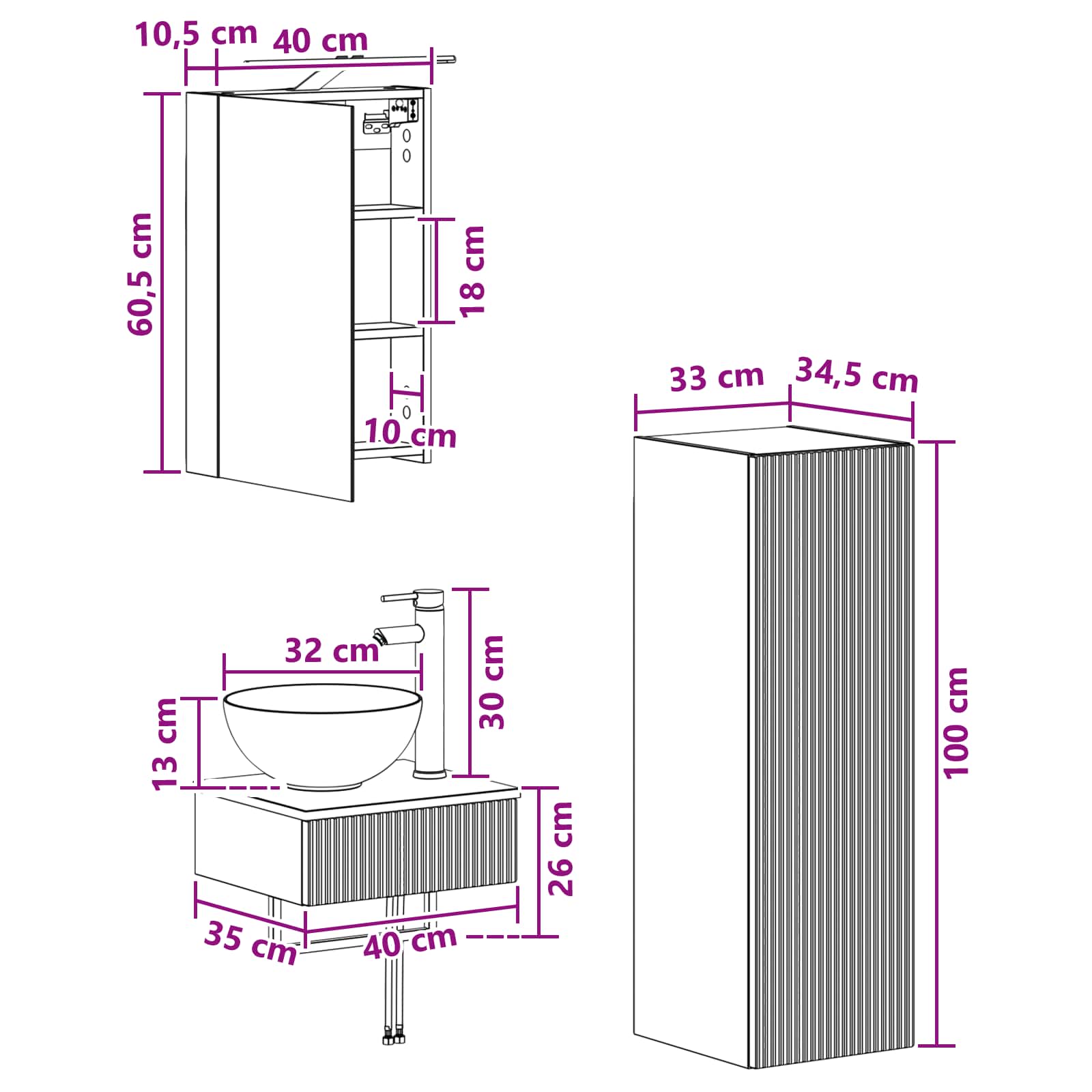 Set ormarića za kupaonicu 4 pcs Dimljeni hrast