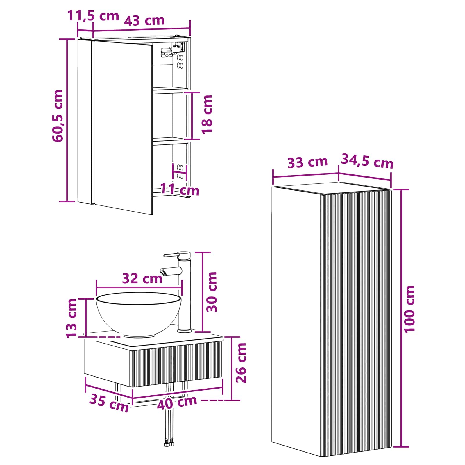 Set ormarića za kupaonicu 4 pcs Dimljeni hrast
