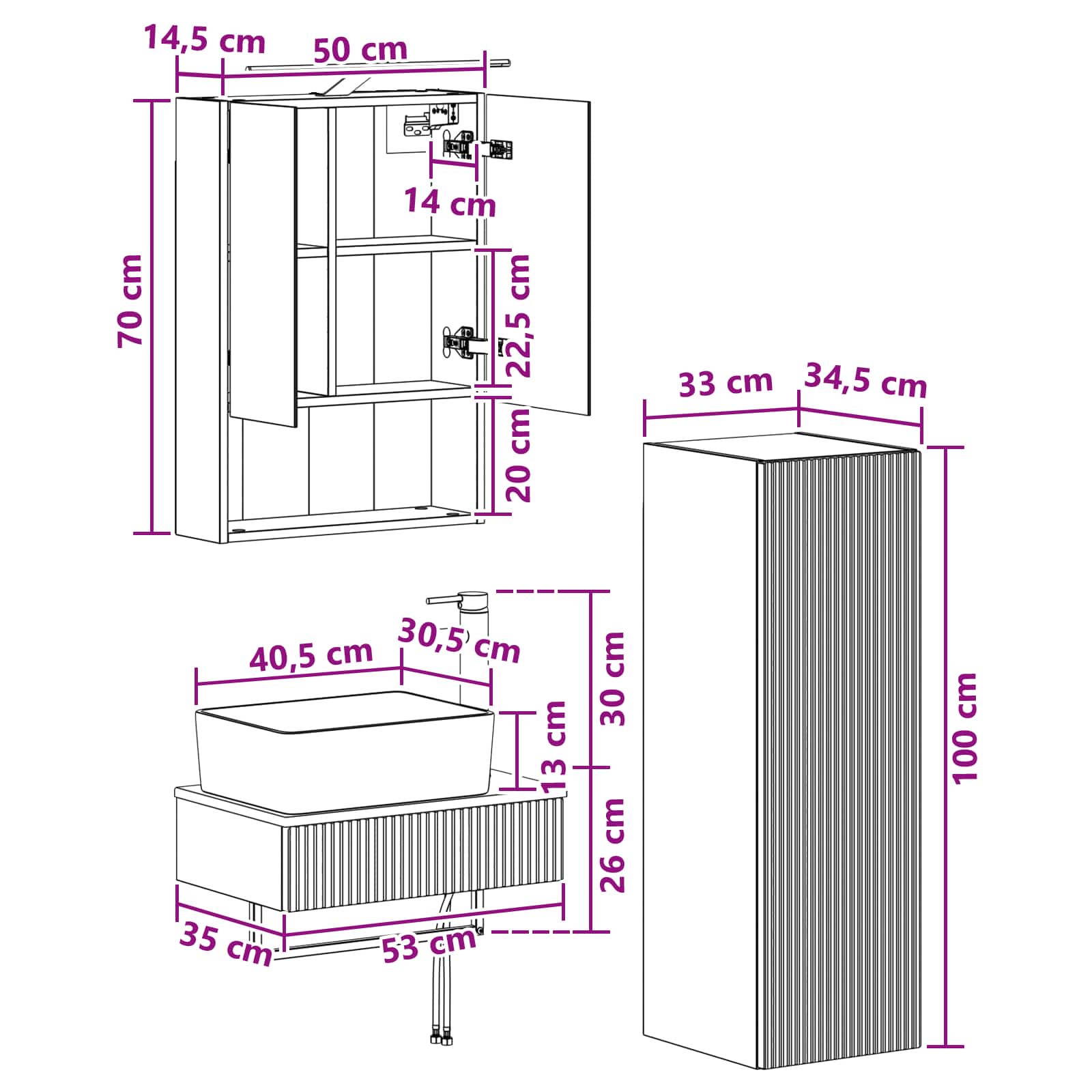 Set ormarića za kupaonicu 4 pcs Betonska siva 50 x 14,5 x 70 cm