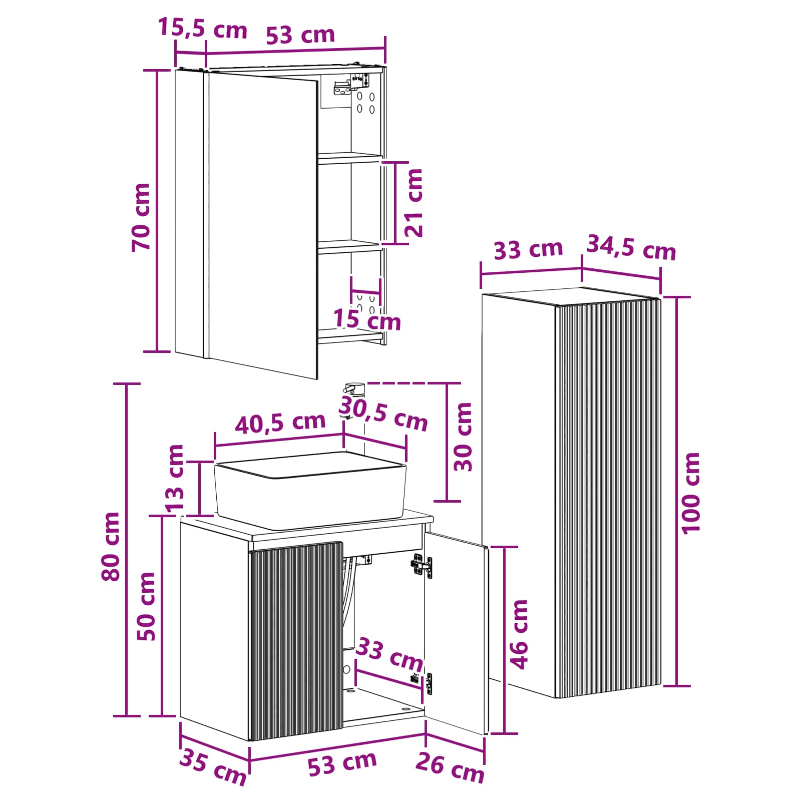 Set namještaja za kupaonicu 4 pcs Dimljeni hrast