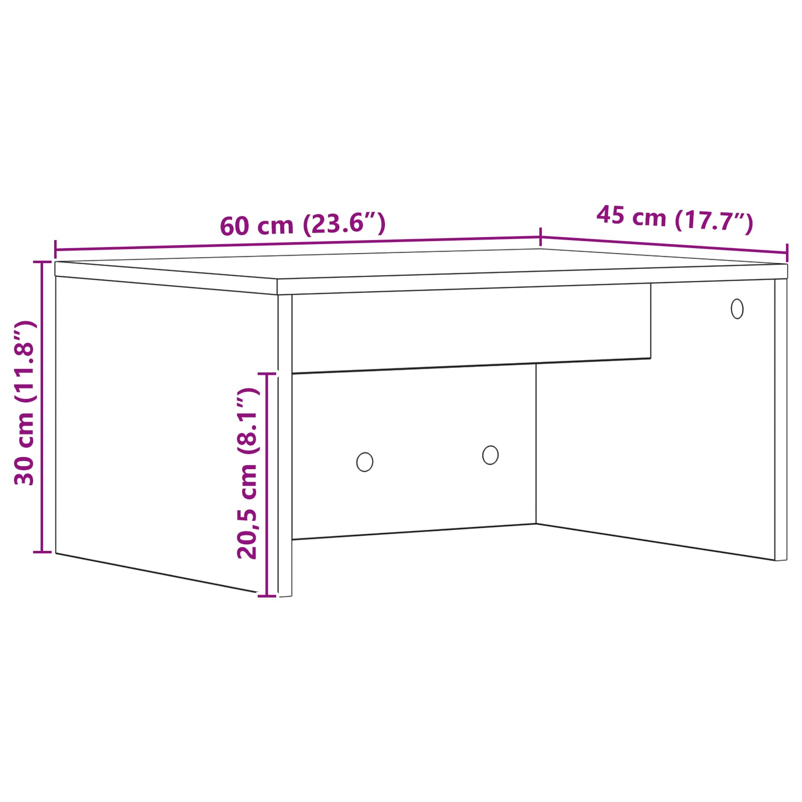 Stol za zid Zidne Siva Sonoma 60 x 45 x 30 cm Konstruirano drvo