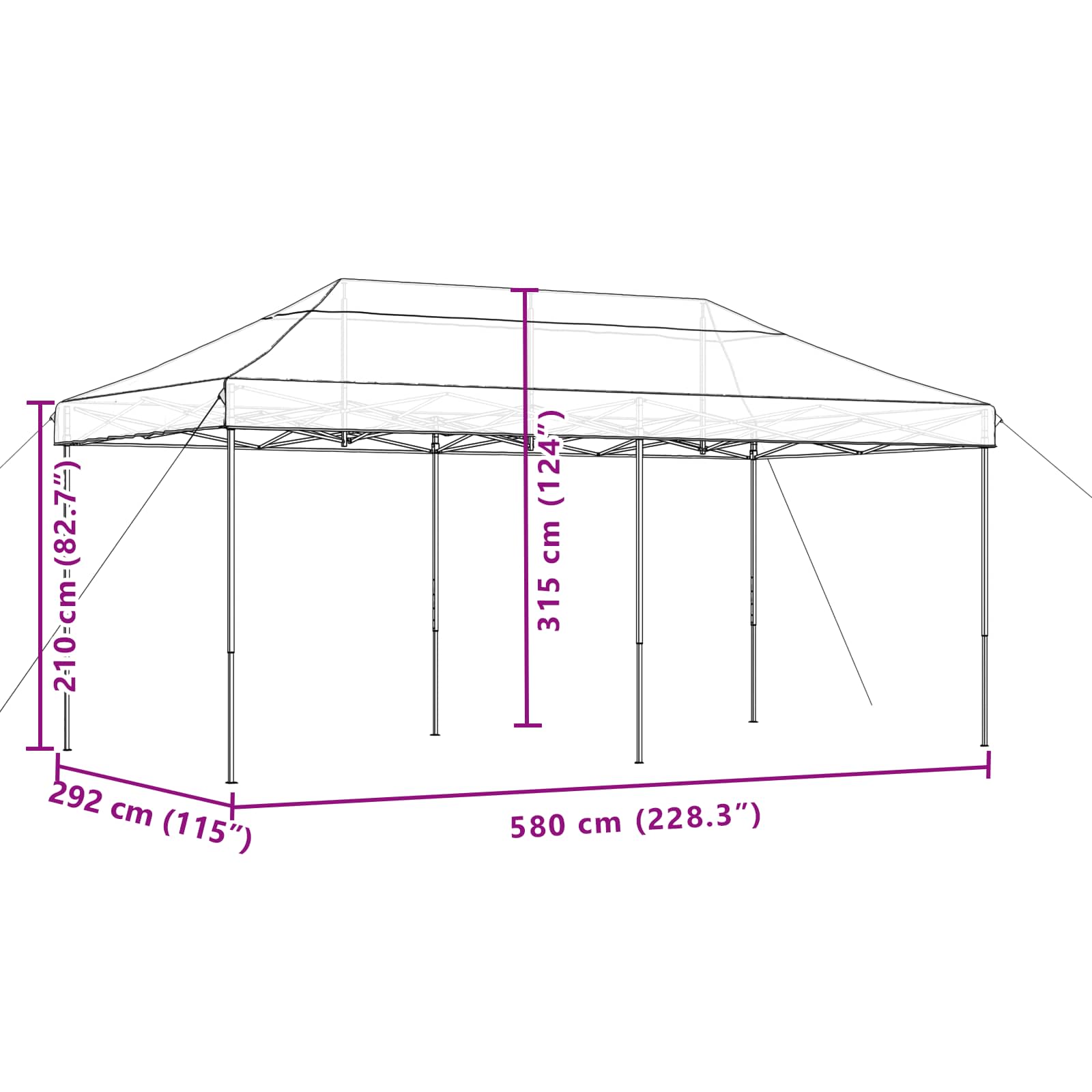 Šator za zabave Crna 292 x 580 x 315 cm Oxford tkanina