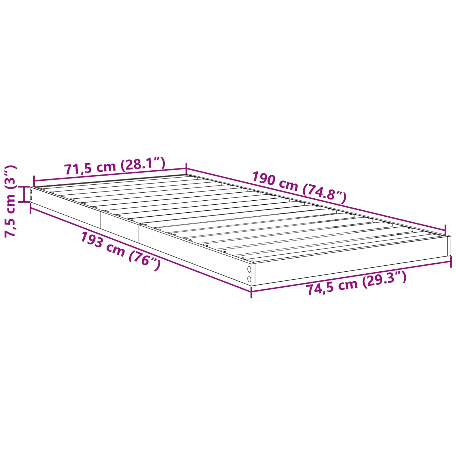 Krevet s daskama Staro drvo 75 x 190 cm Konstruirano drvo