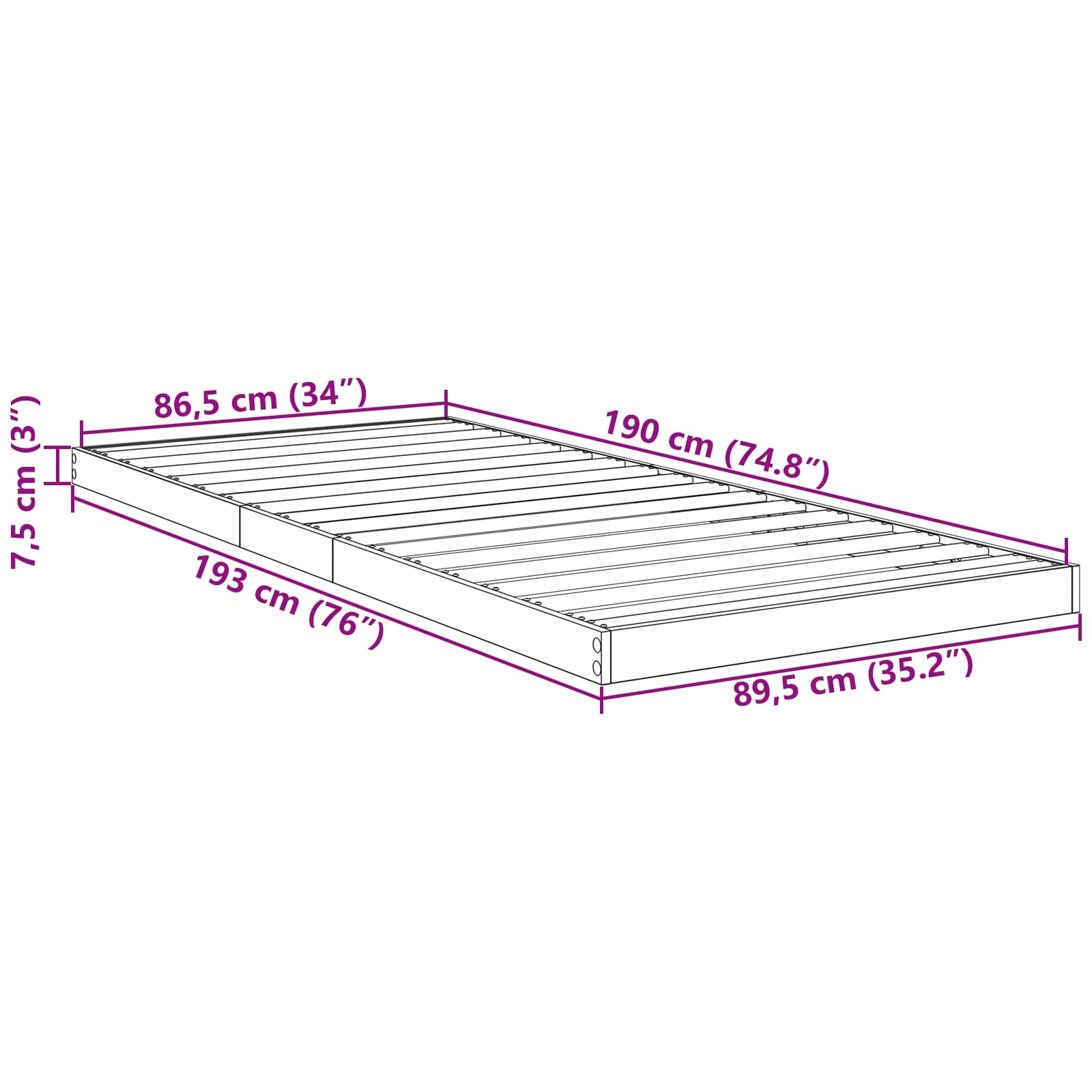 Krevet s daskama Siva Sonoma 90 x 190 cm Konstruirano drvo