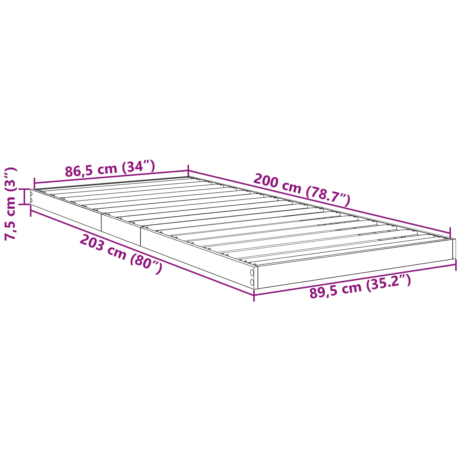 Krevet s daskama Siva Sonoma 90 x 200 cm Konstruirano drvo