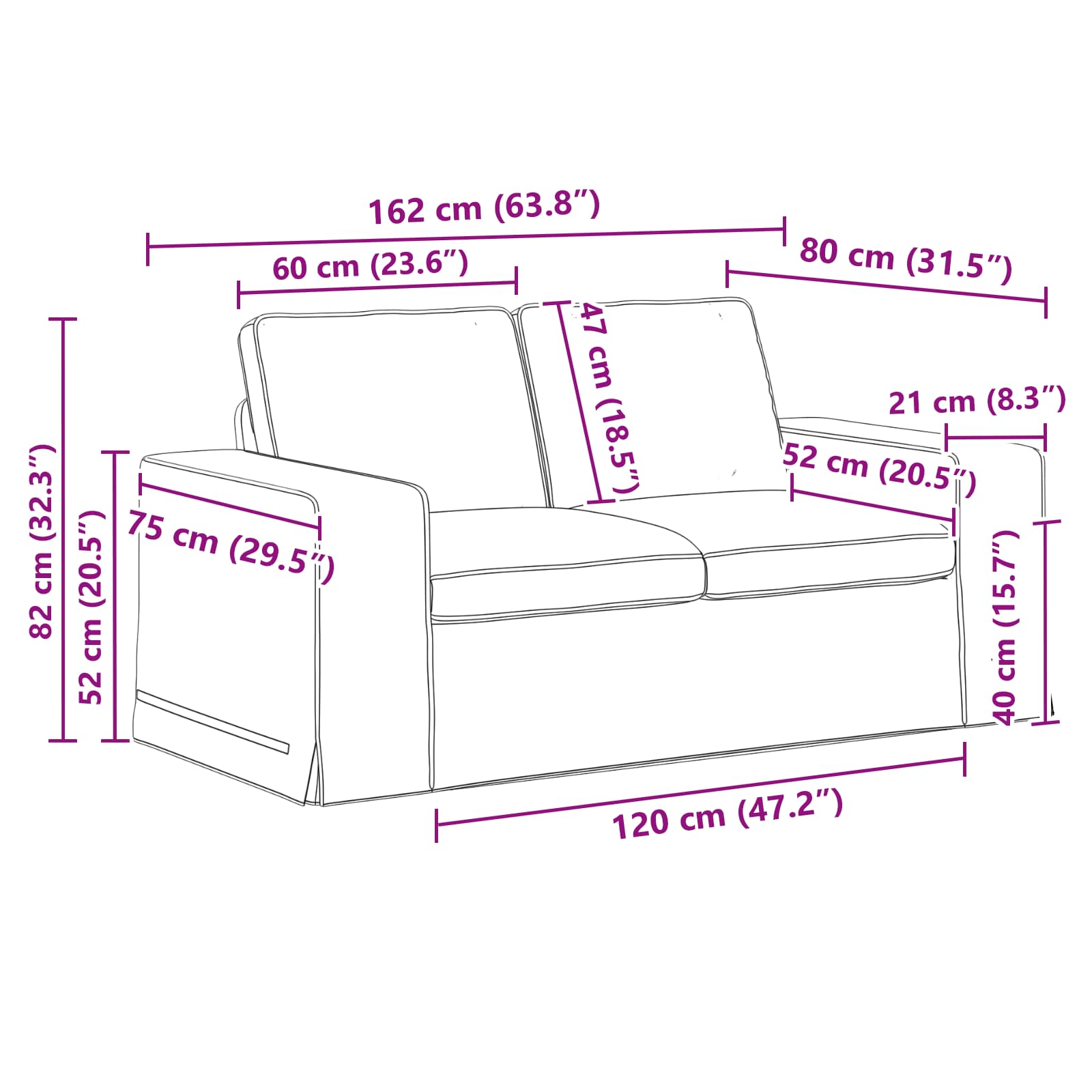 Set sofe 2 pcs Crna 162 x 80 x 82 cm tkanina