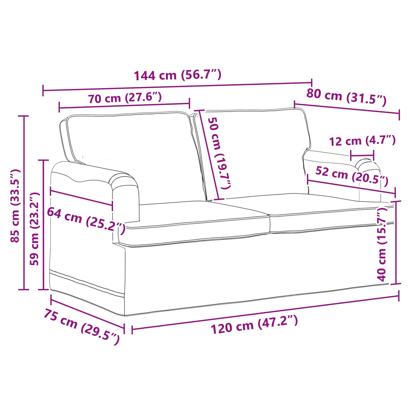 Set sofe 2 pcs Plava 144 x 80 x 85 cm tkanina