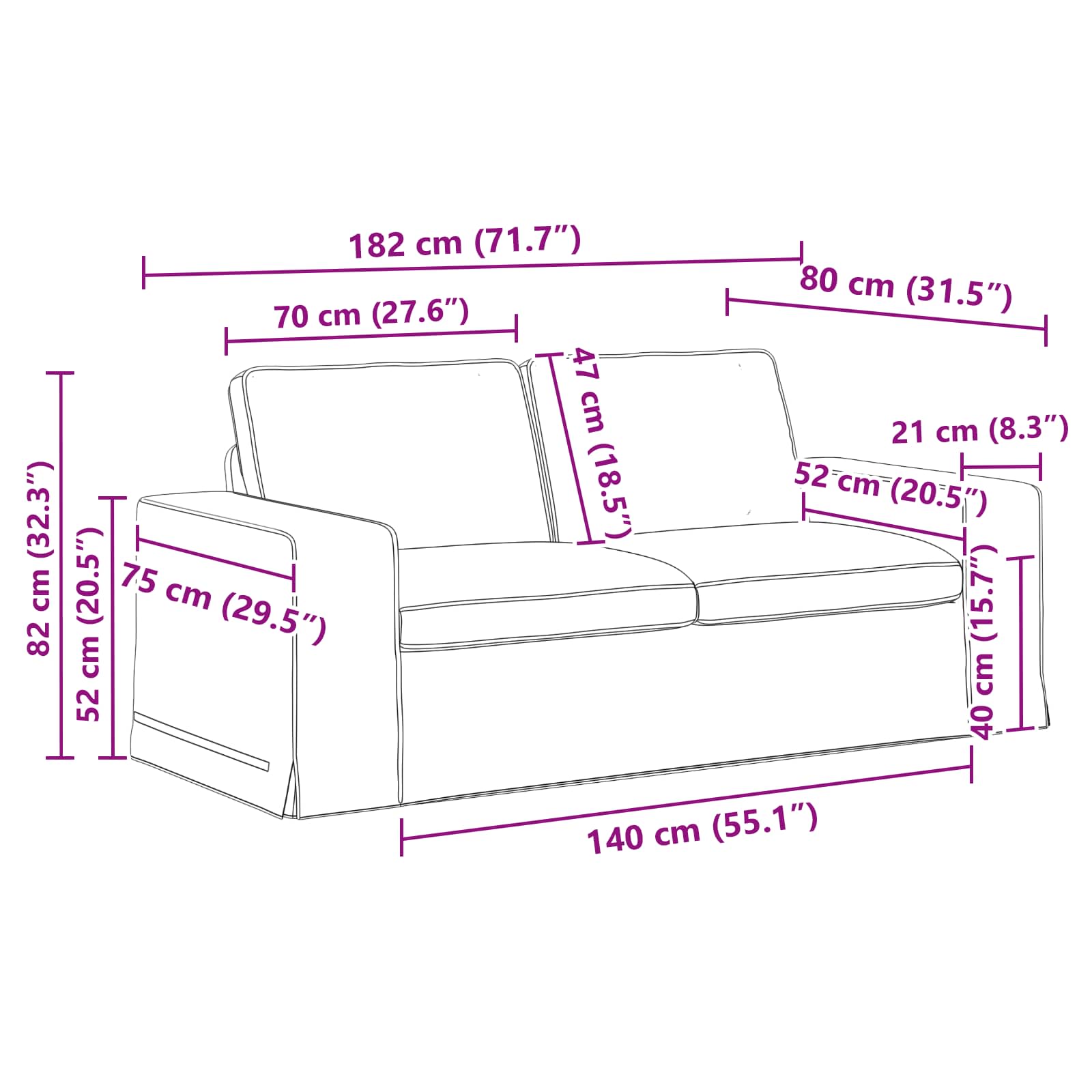 Set sofe 2 pcs Tamno siva 182 x 80 x 82 cm tkanina