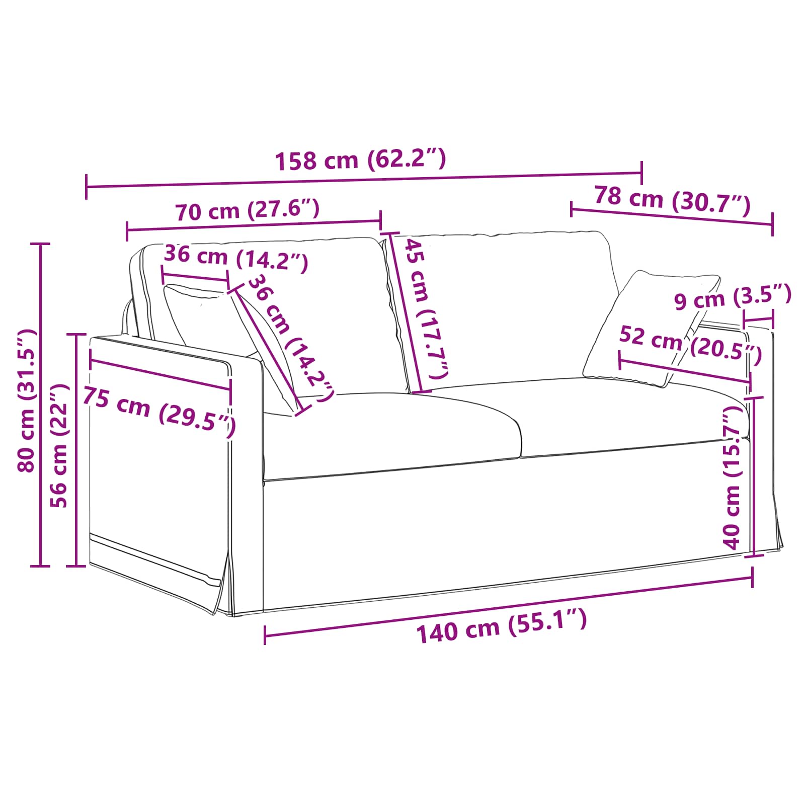 Set sofe 2 pcs Krema 158 x 78 x 80 cm Baršun