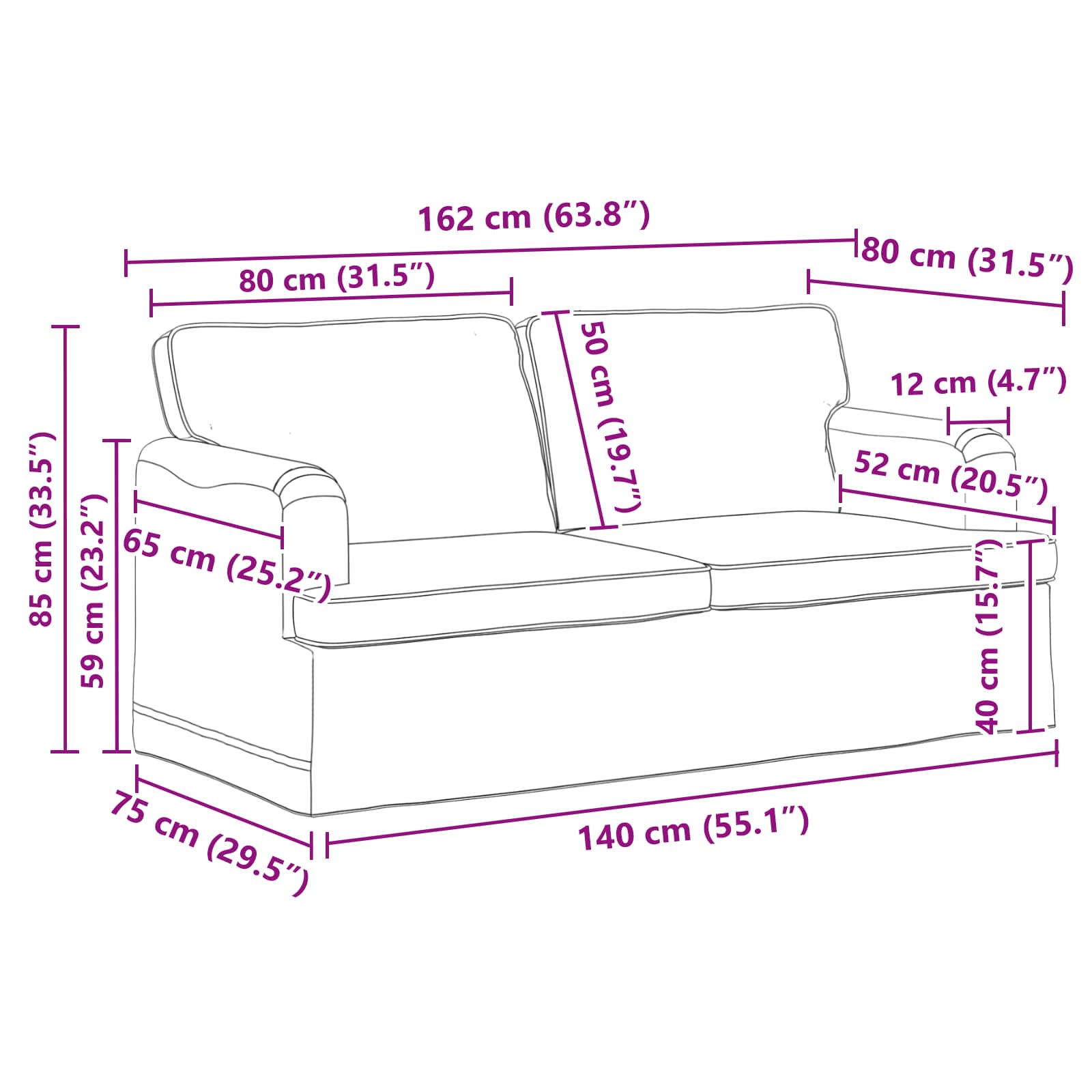Set sofe 2 pcs Krema 162 x 80 x 85 cm tkanina