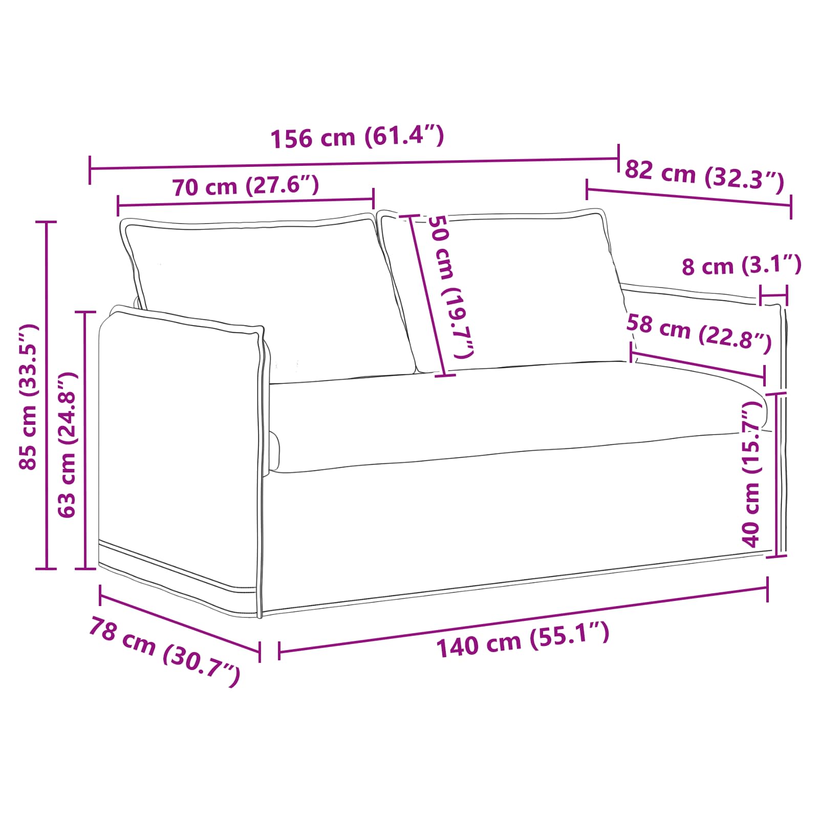 Set sofe 2 pcs Tamnozelena 156 x 82 x 85 cm Tkanina