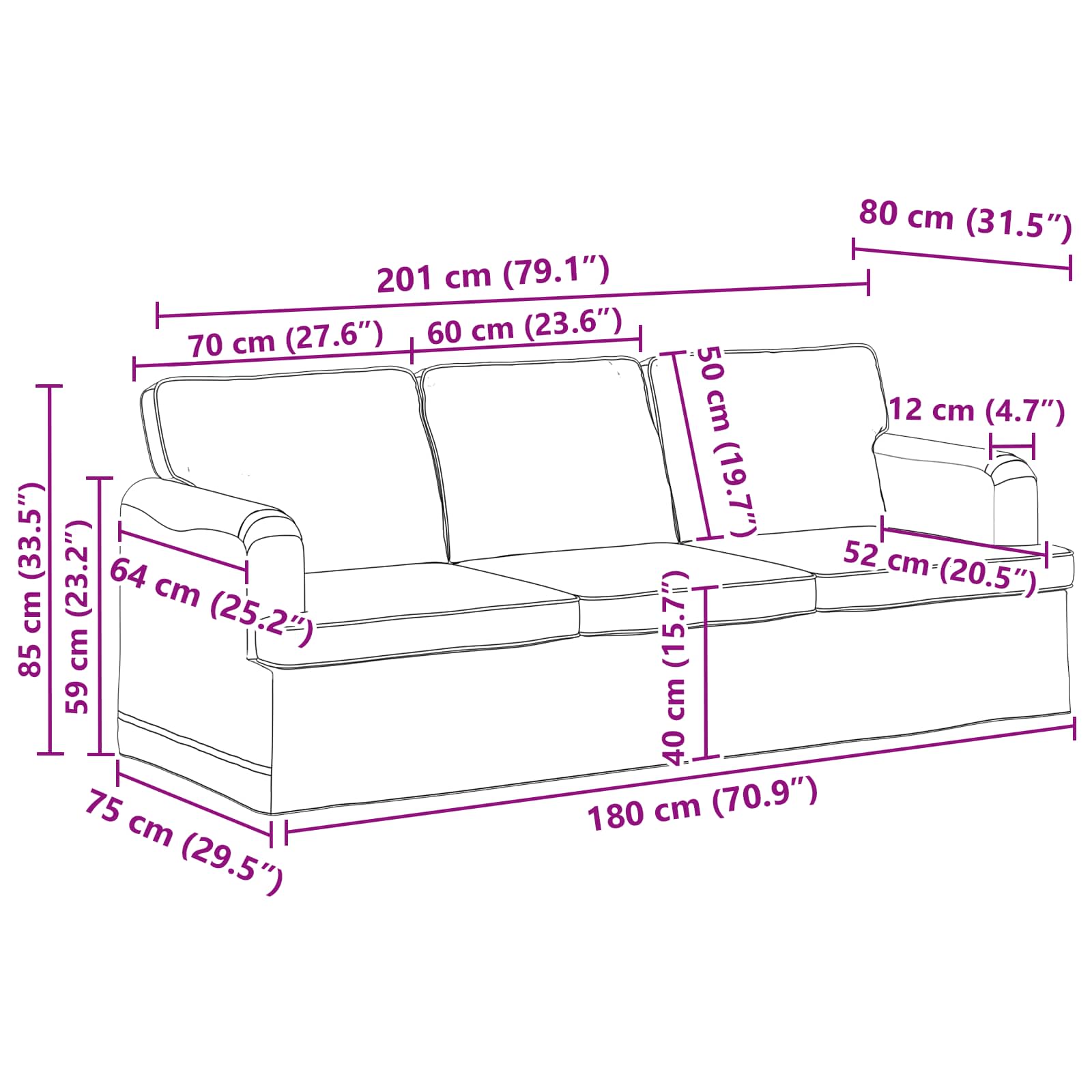 Set sofe 2 pcs Svijetlo siva 201 x 80 x 85 cm tkanina