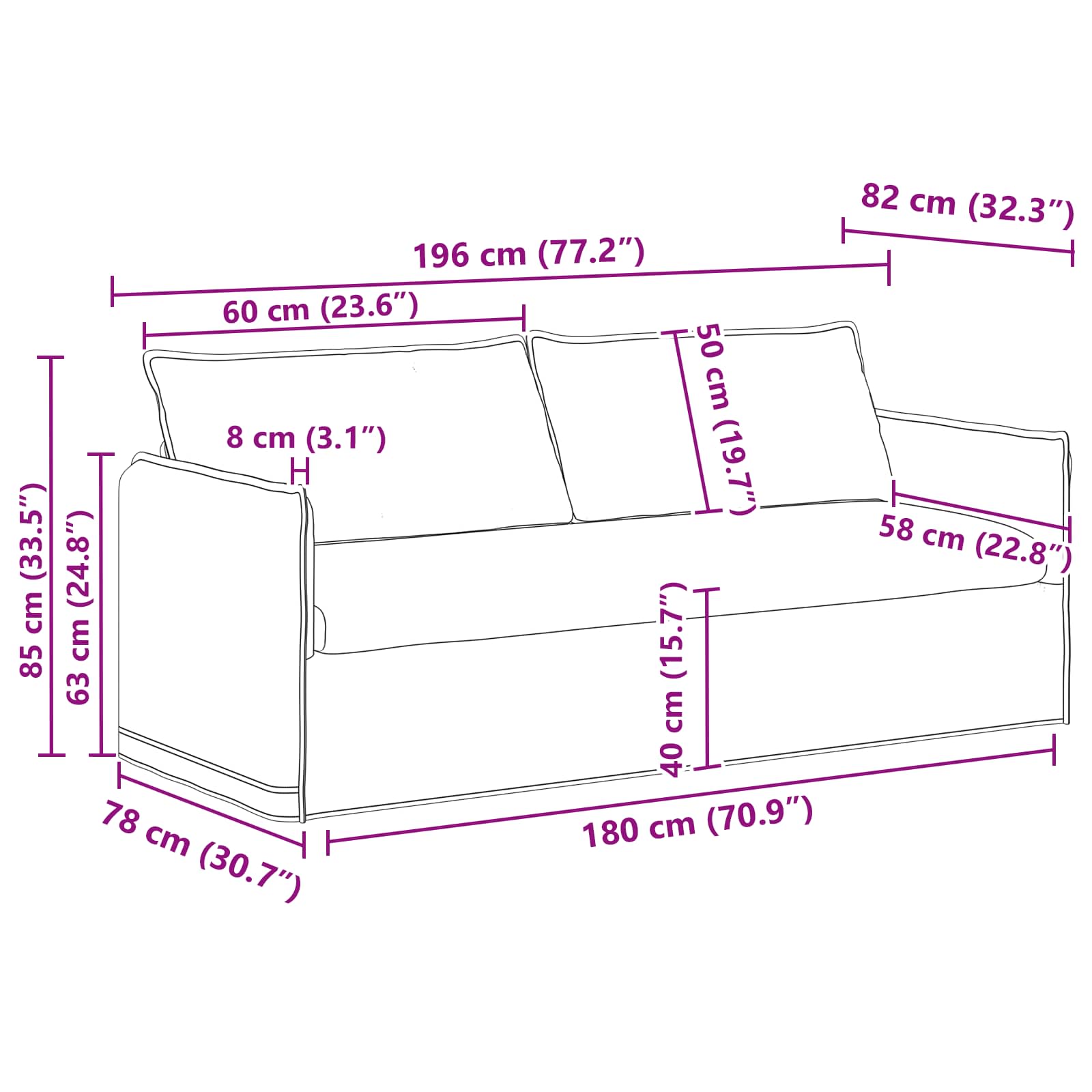 Set sofe 2 pcs Svjetlosiva 196 x 82 x 85 cm Tkanina