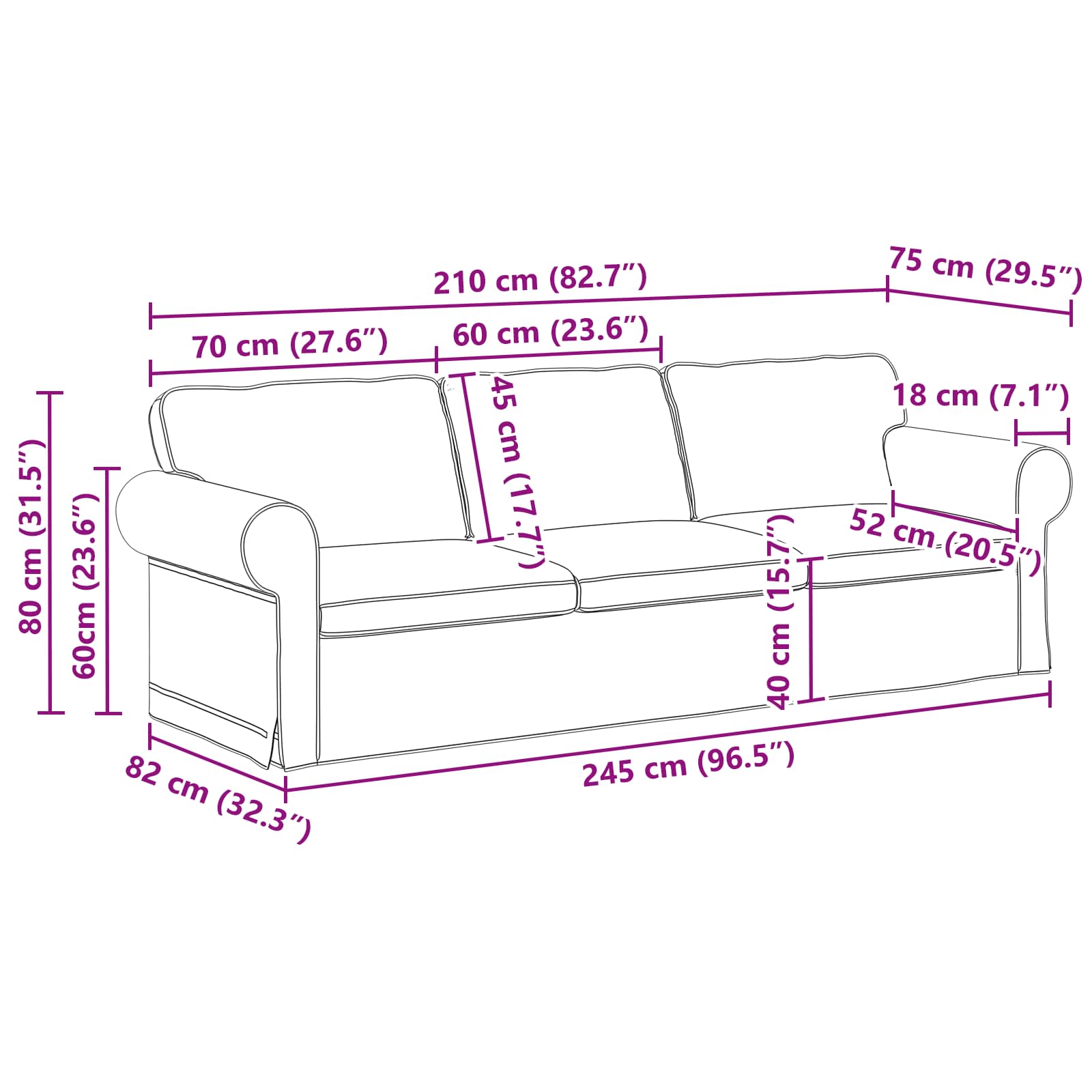 Set sofe 2 pcs Svijetlo siva 245 x 82 x 80 cm tkanina
