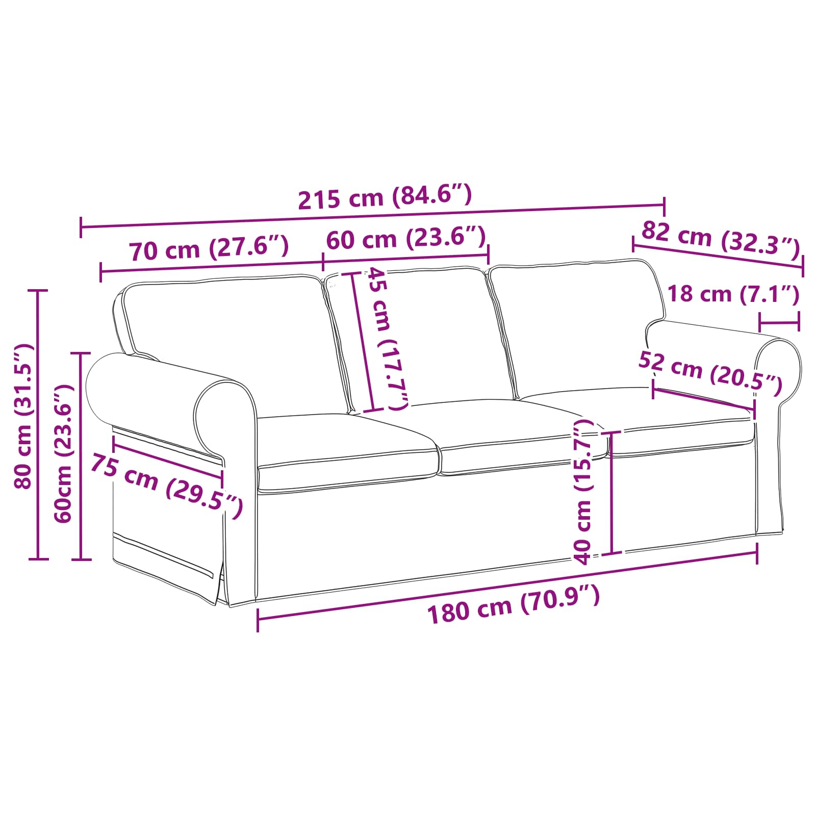 Sofa Sivo-smeđa 215 x 82 x 80 cm tkanina