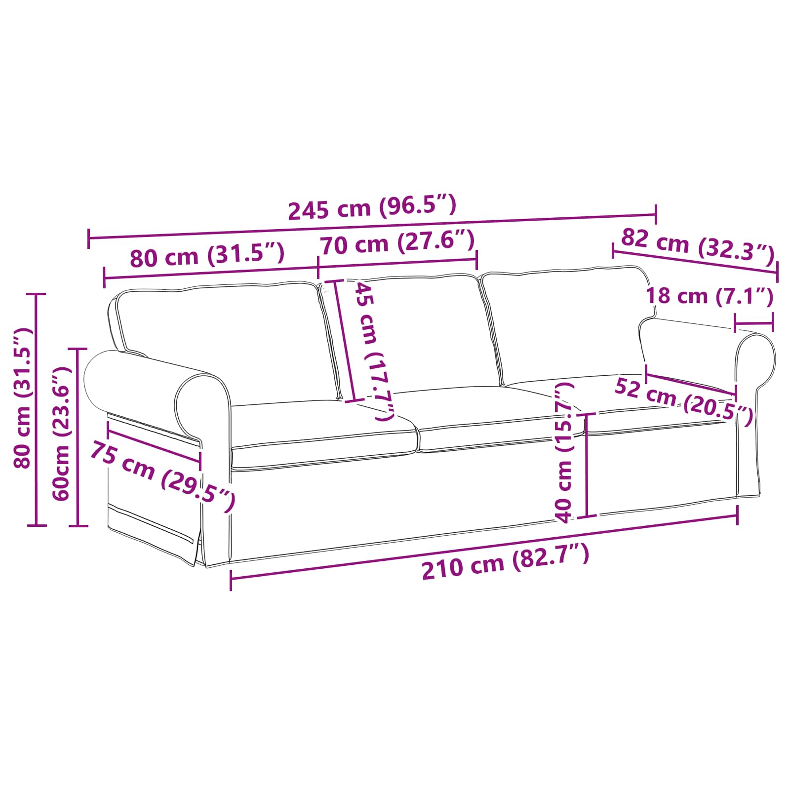 Sofa Krema 245 x 82 x 80 cm tkanina