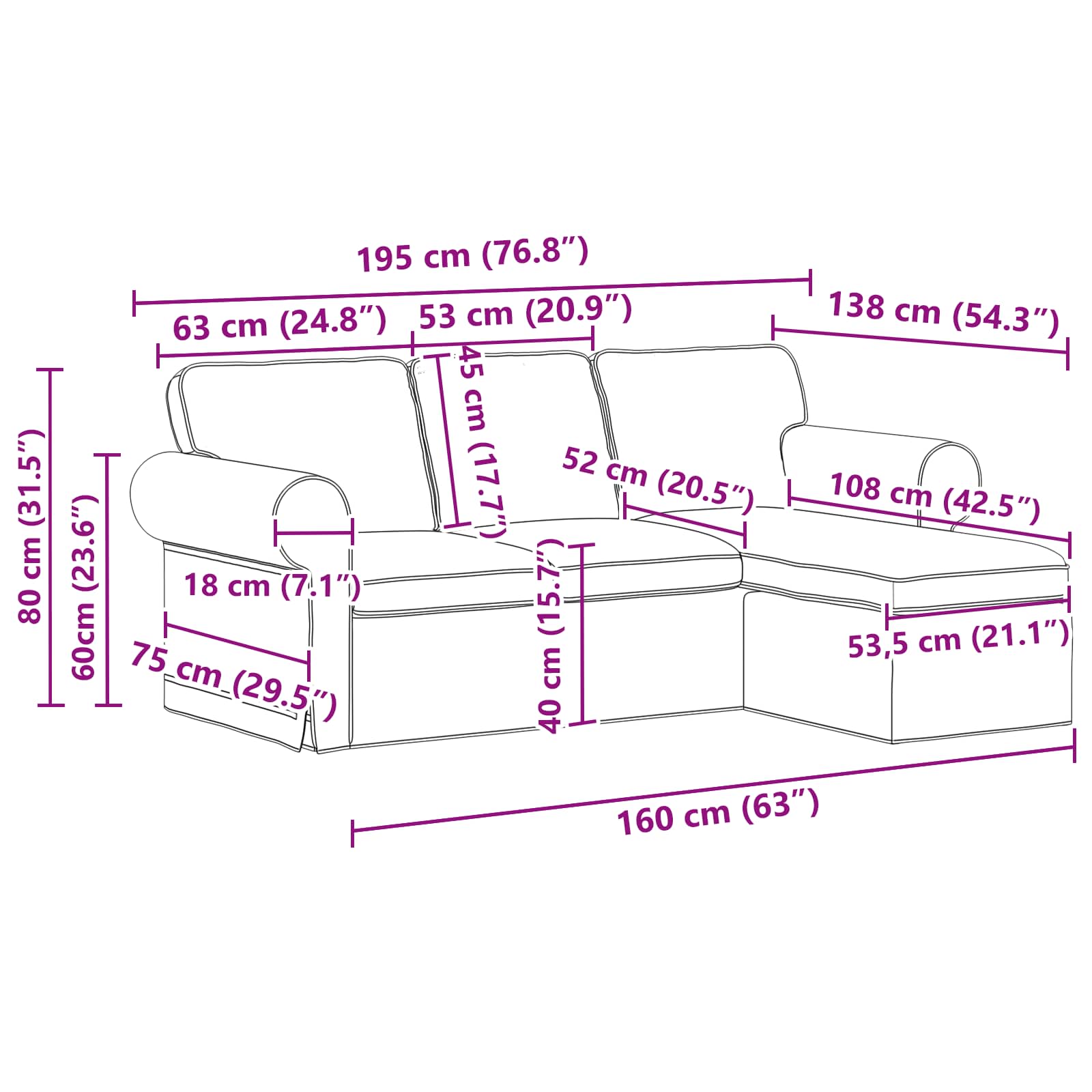 Sofa Svijetlo siva 195 x 138 x 80 cm tkanina